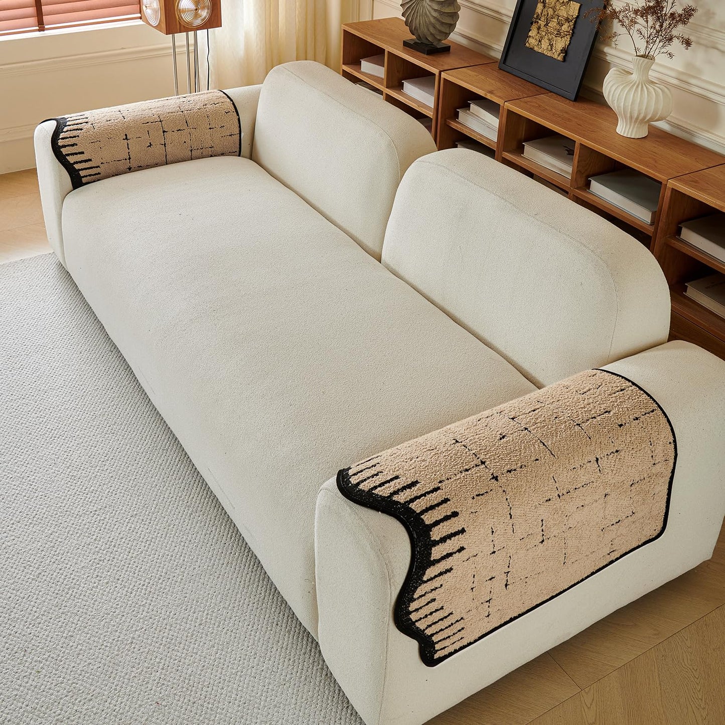 Premium Supple Soft Wavy Sofa Cover Mat, Brown