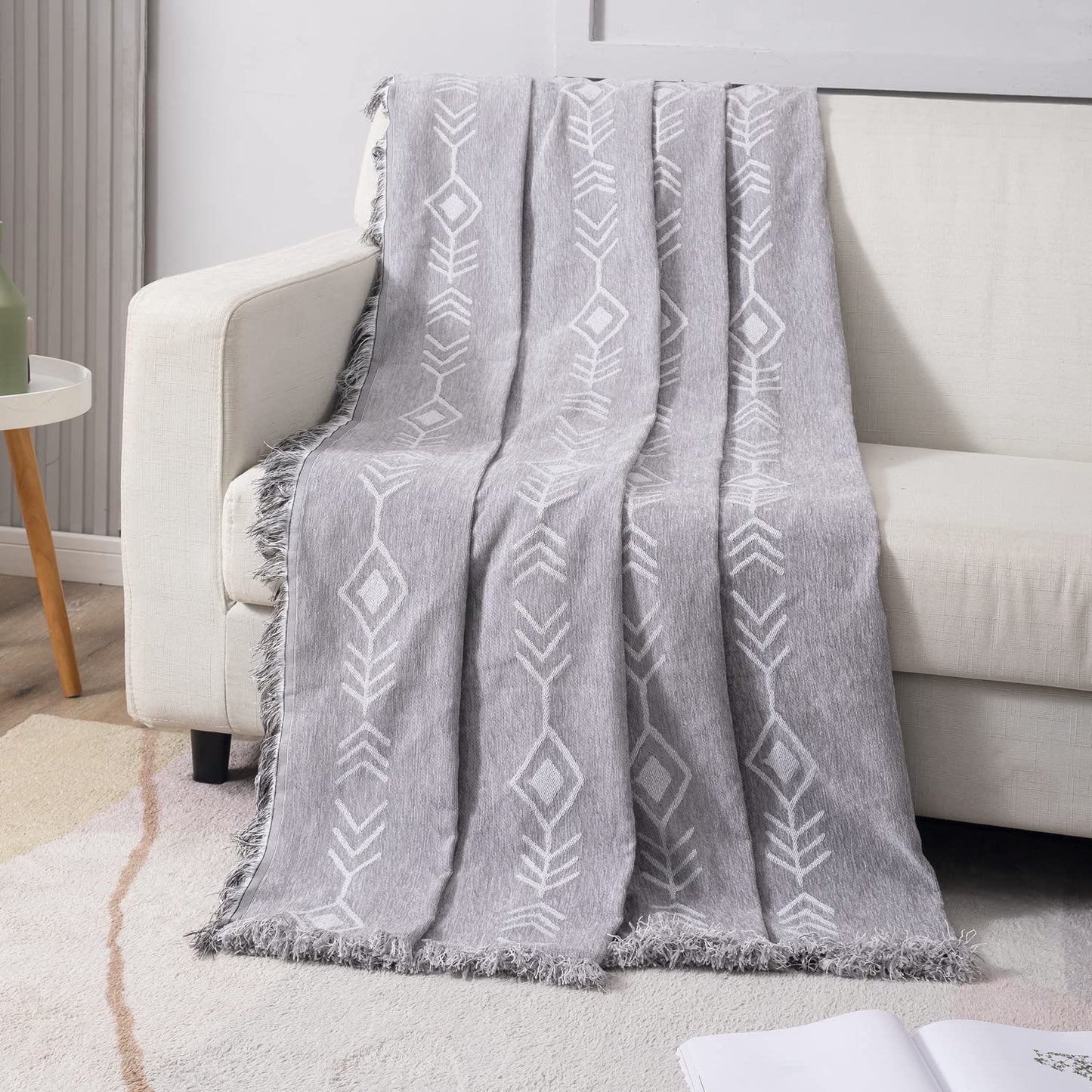 Thick, Soft and Pet Friendly Chenille Sofa Cover Throw, Grey Aztec