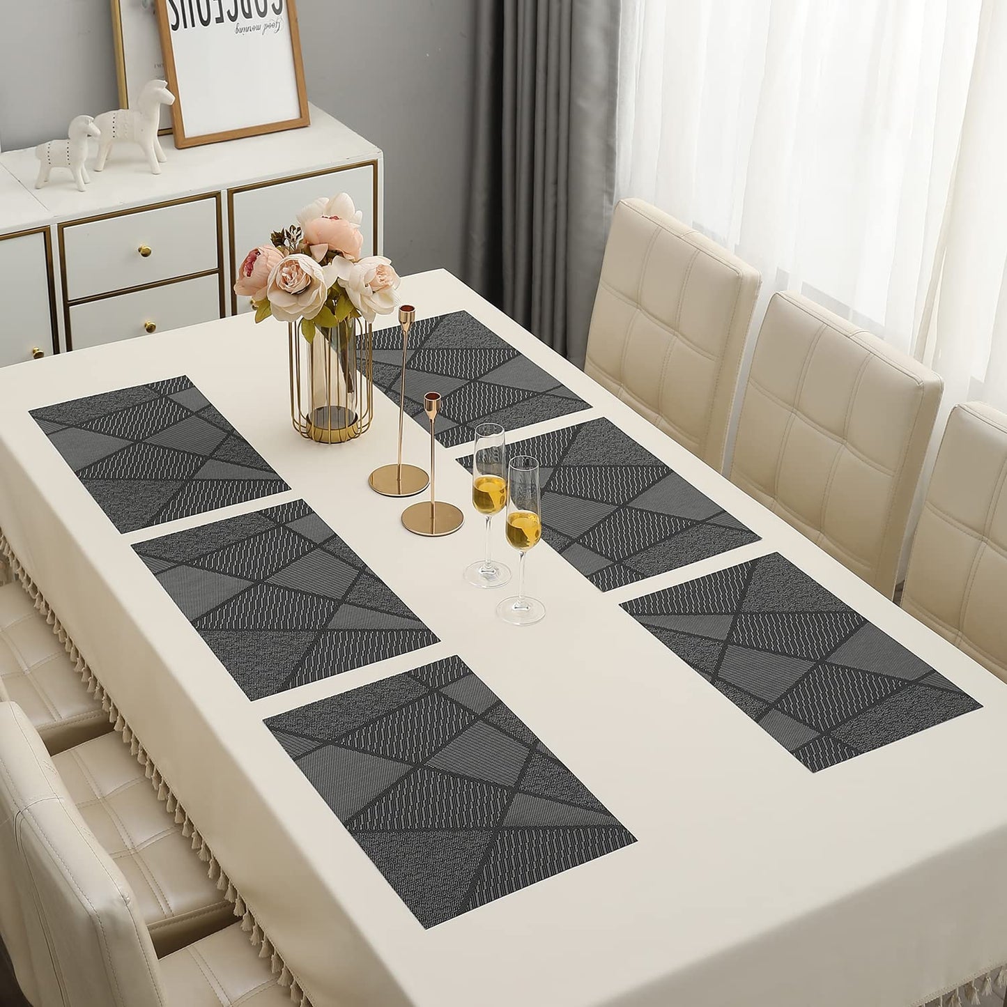 PVC Dining Table Mats, Abstract Black