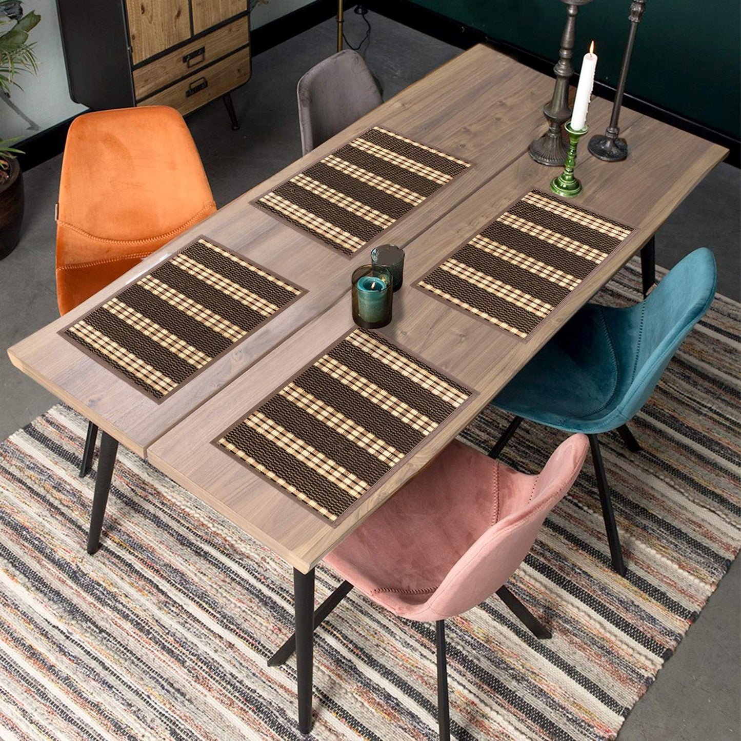 Heat Resistant Bamboo Dinner Mats, Dark Brown