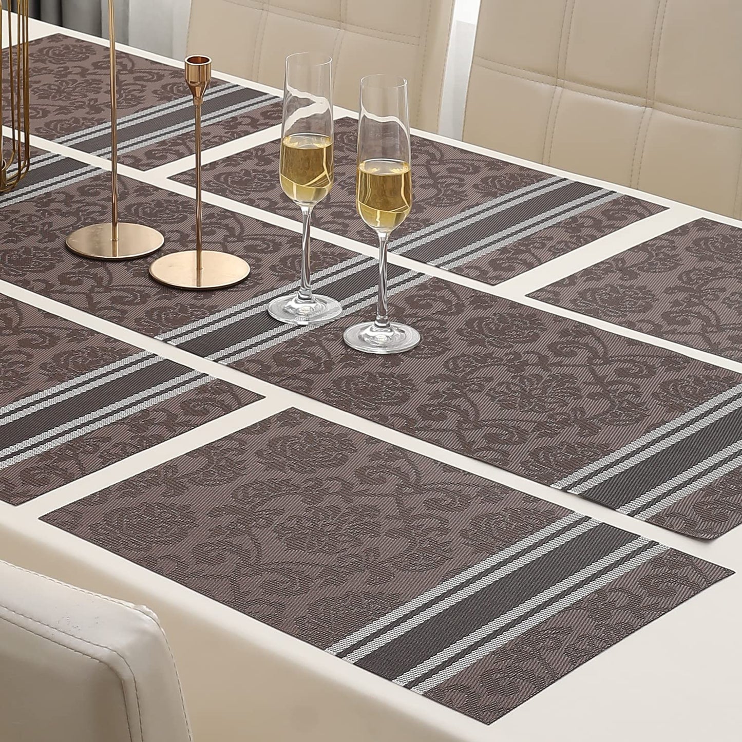 PVC Dining Table Mats, Damask Brown