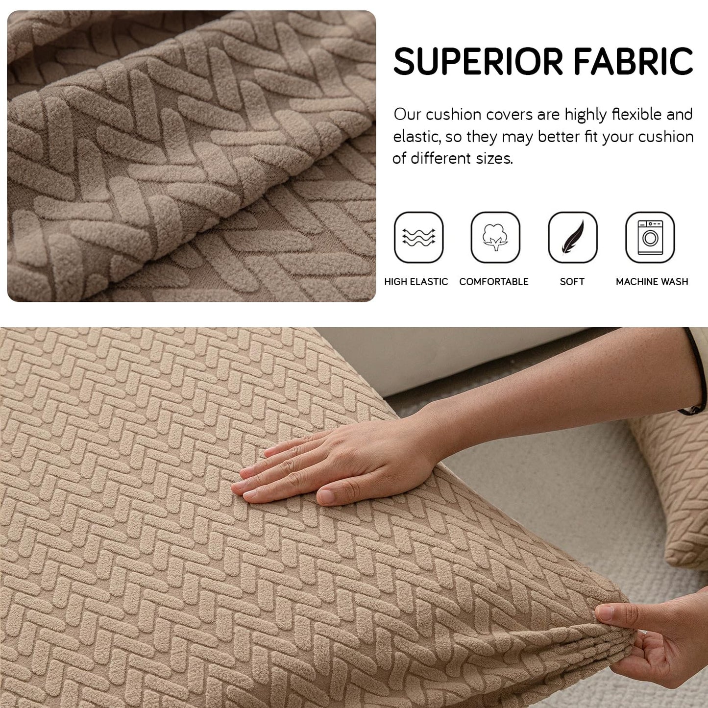 Stretchable Thick Jacquard Textured Seat Couch Cushion Cover for 1/2/3 Seaters, Brown
