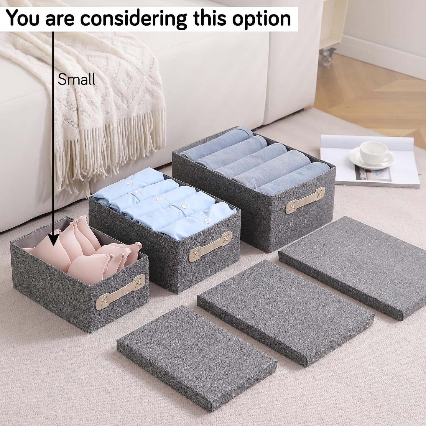 Organisers Storage Box with Lid, Grey, Pack of 1/2