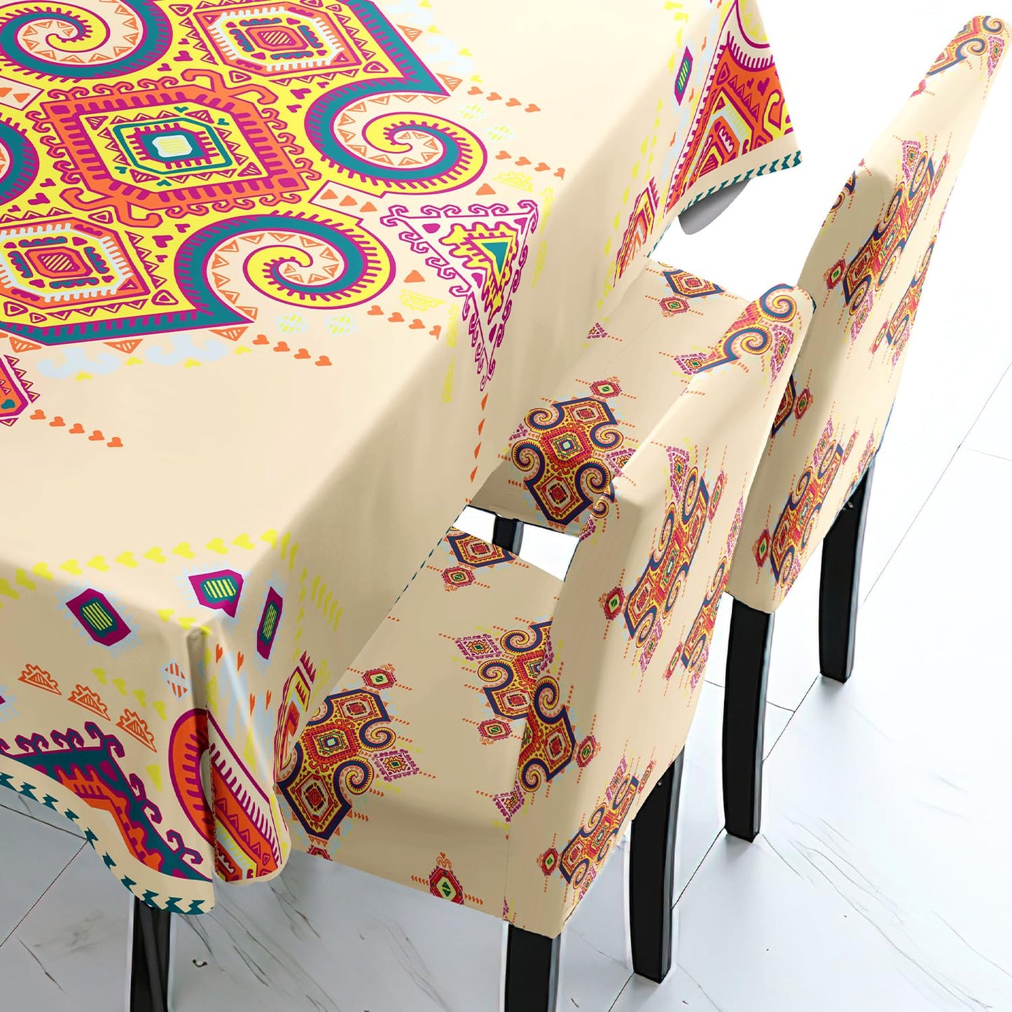 Beige Dining Table Cover with Chair Covers | 4/6 Seater