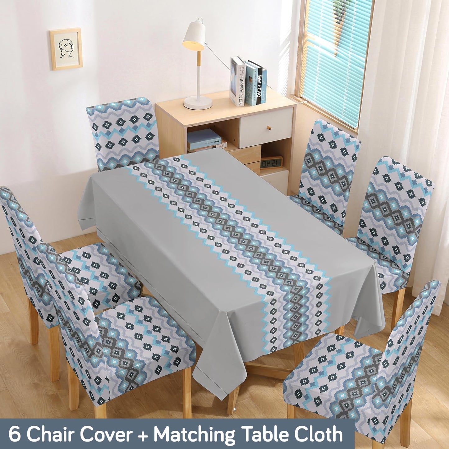 Fossil Grey Printed Dining Set Cover | 4/6 Seater