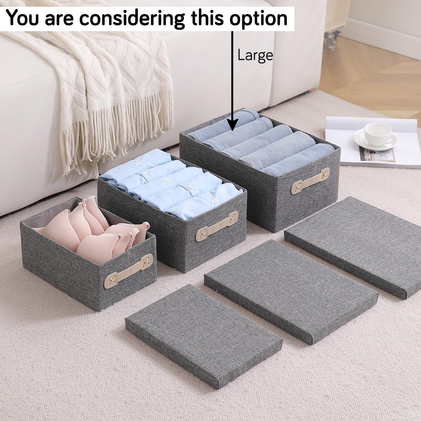 Organisers Storage Box with Lid, Grey, Pack of 1/2