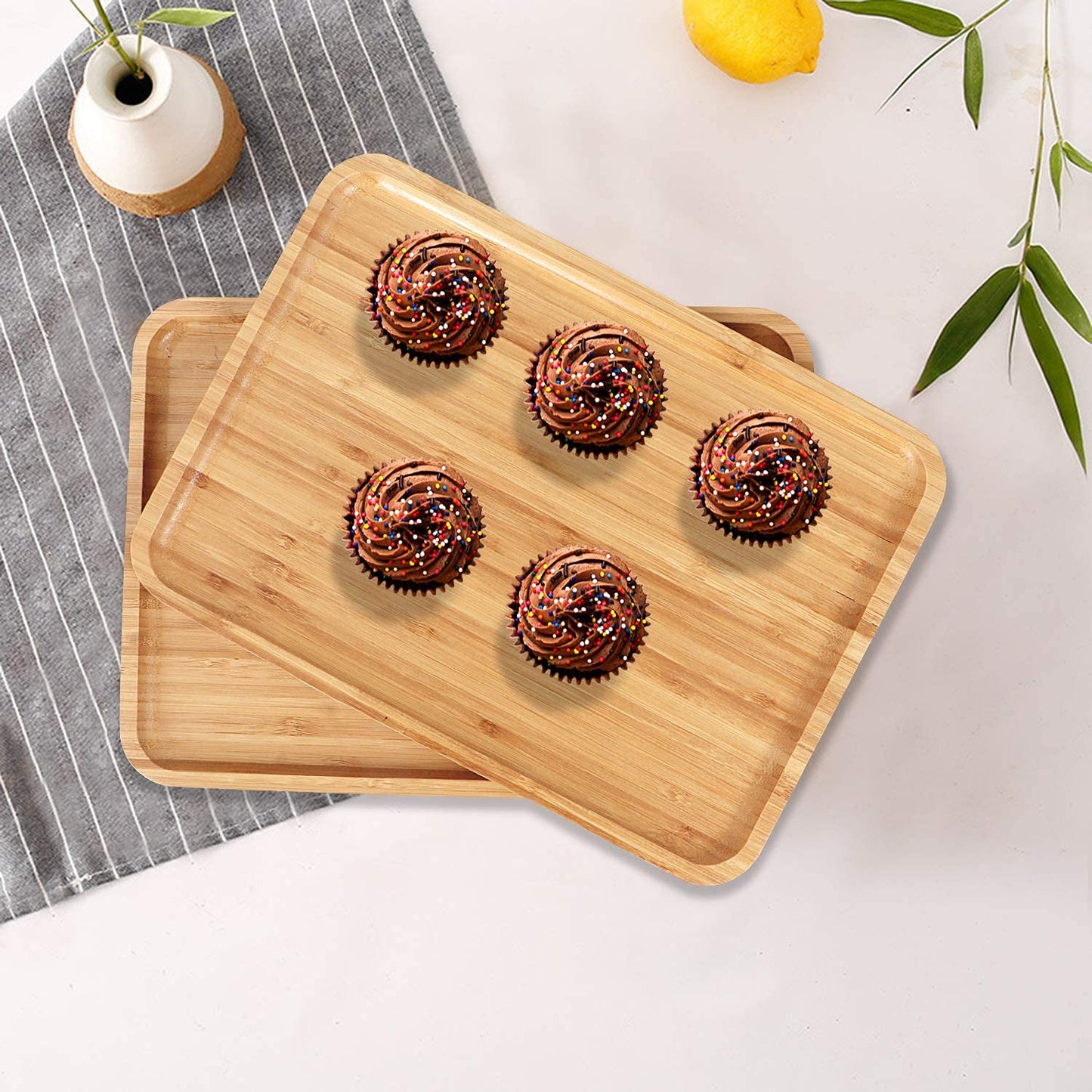 Wooden Bamboo Serving Tray, Small - Set of 2
