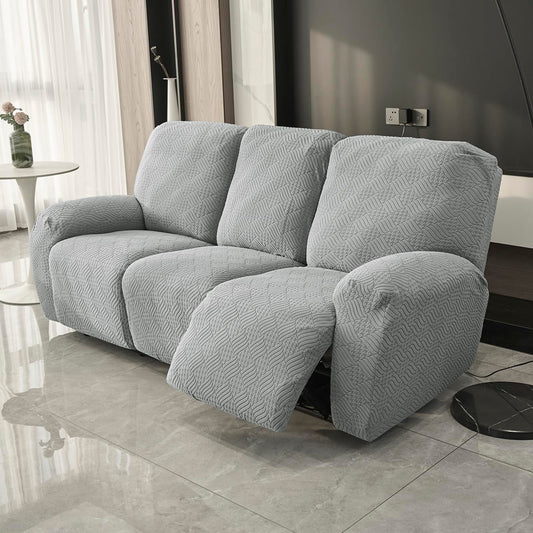 Premium 170 GSM Jacquard Fully Covered Recliner Sofa Cover for 1/2/3 Seaters, Light Grey
