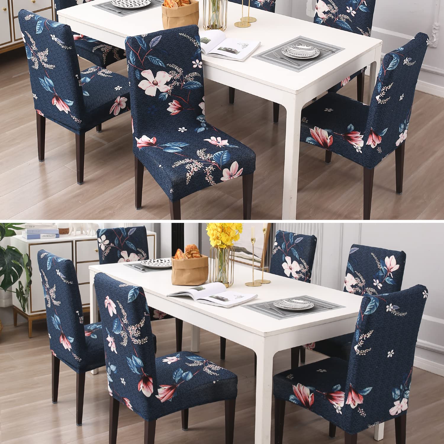 Blue Mixed Flowers print dining chair covers Set | Hokipo