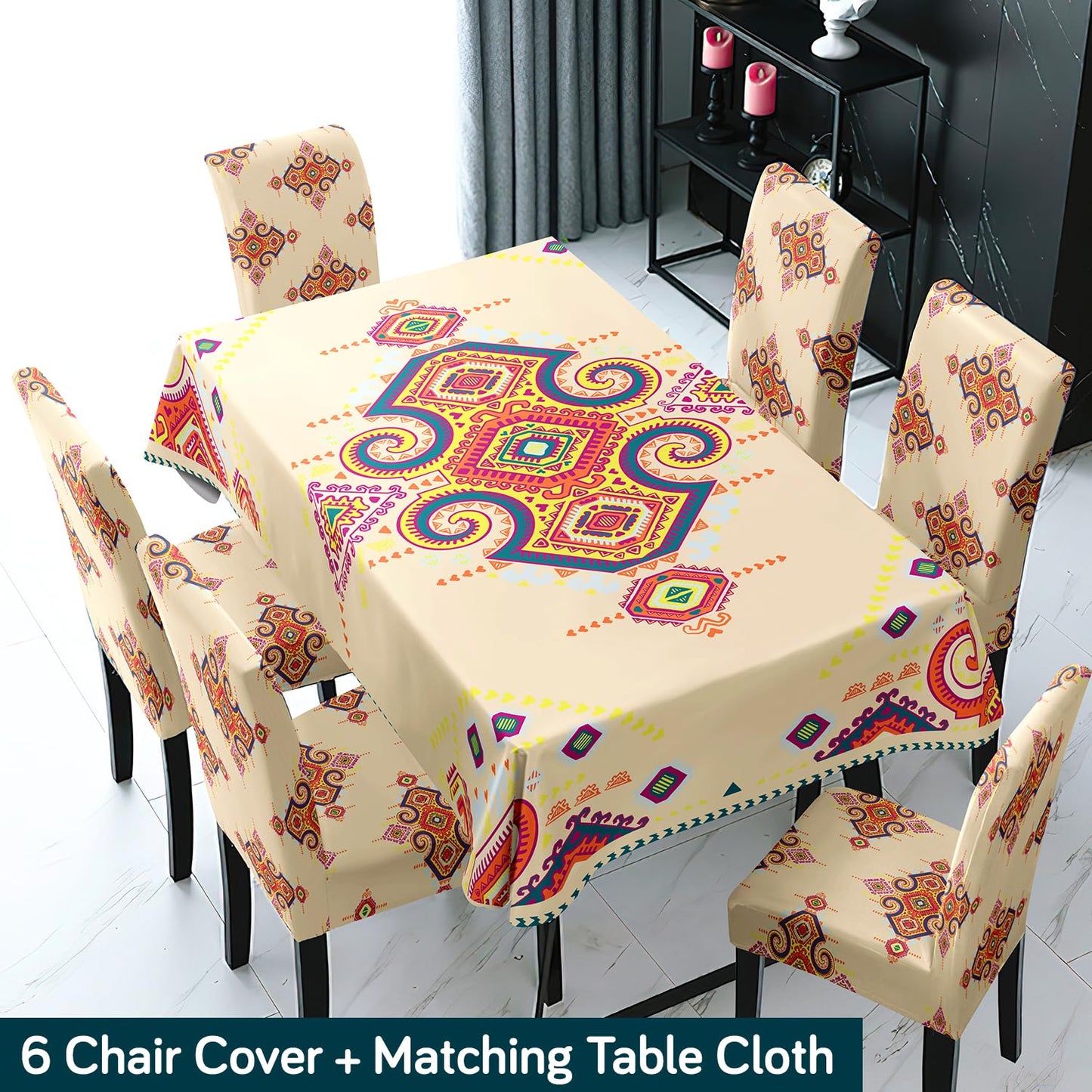 Beige Dining Table Cover with Chair Covers | 4/6 Seater