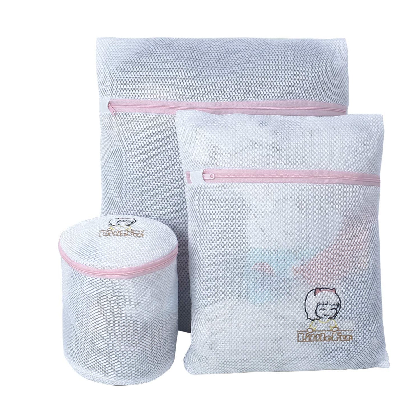 Premium Dual Layered Mesh Bags for Laundry Clothes Washing Bag, Pack of 3 (White)