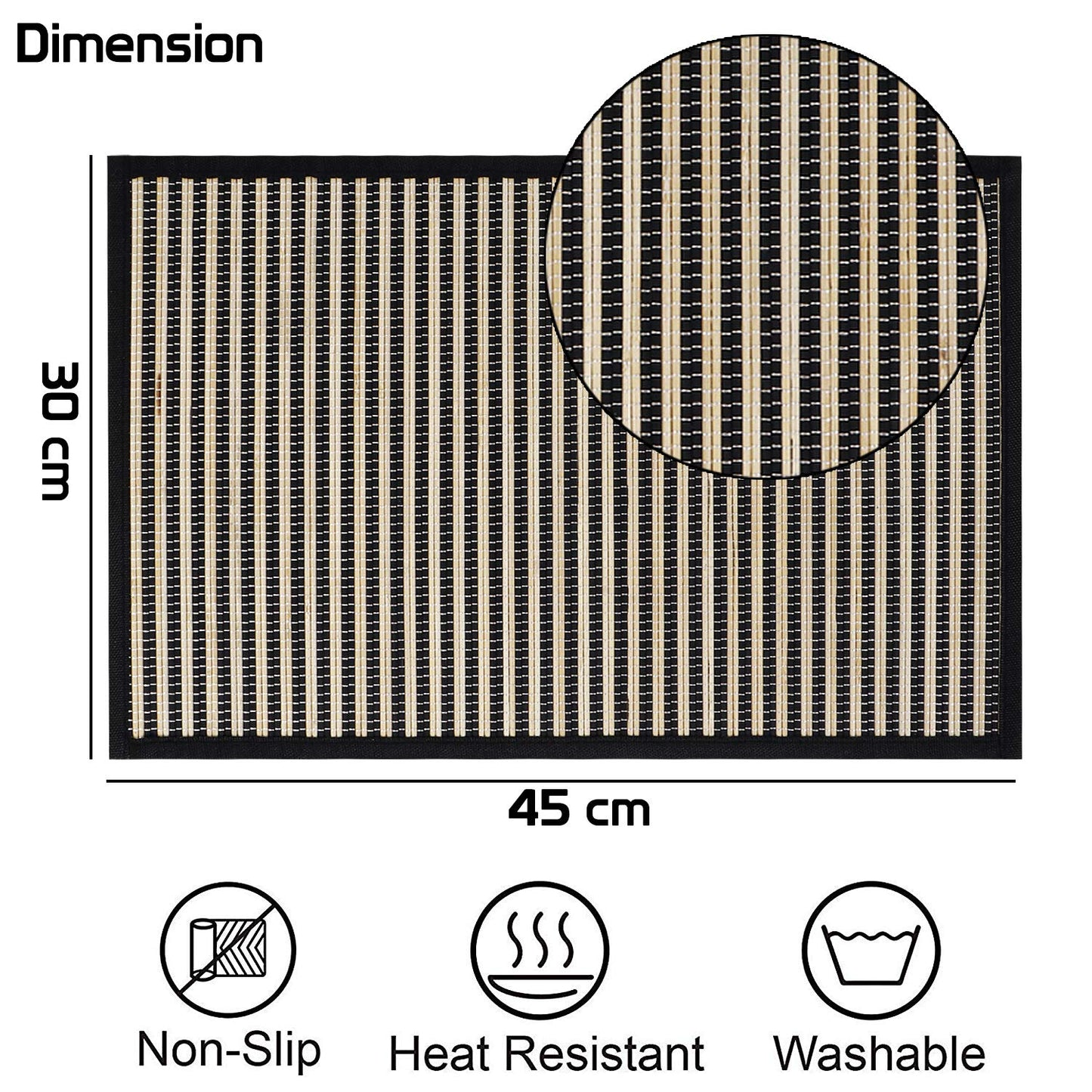 Heat Resistant Bamboo Dinner Mats, Black