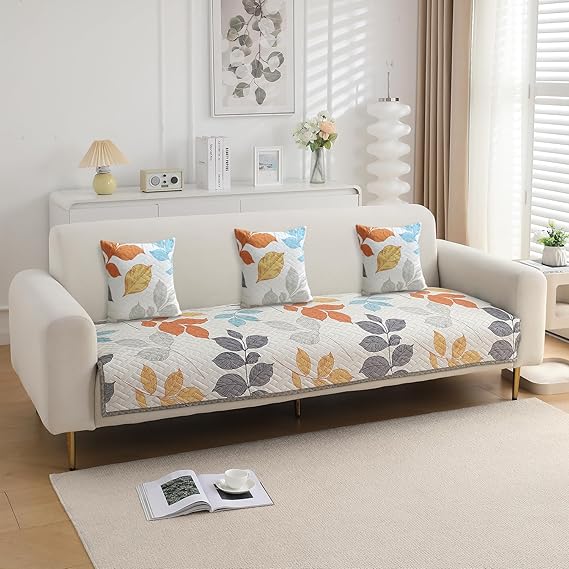 Multicolor Leaves Printed quilted elegant 3 seater sofa cover