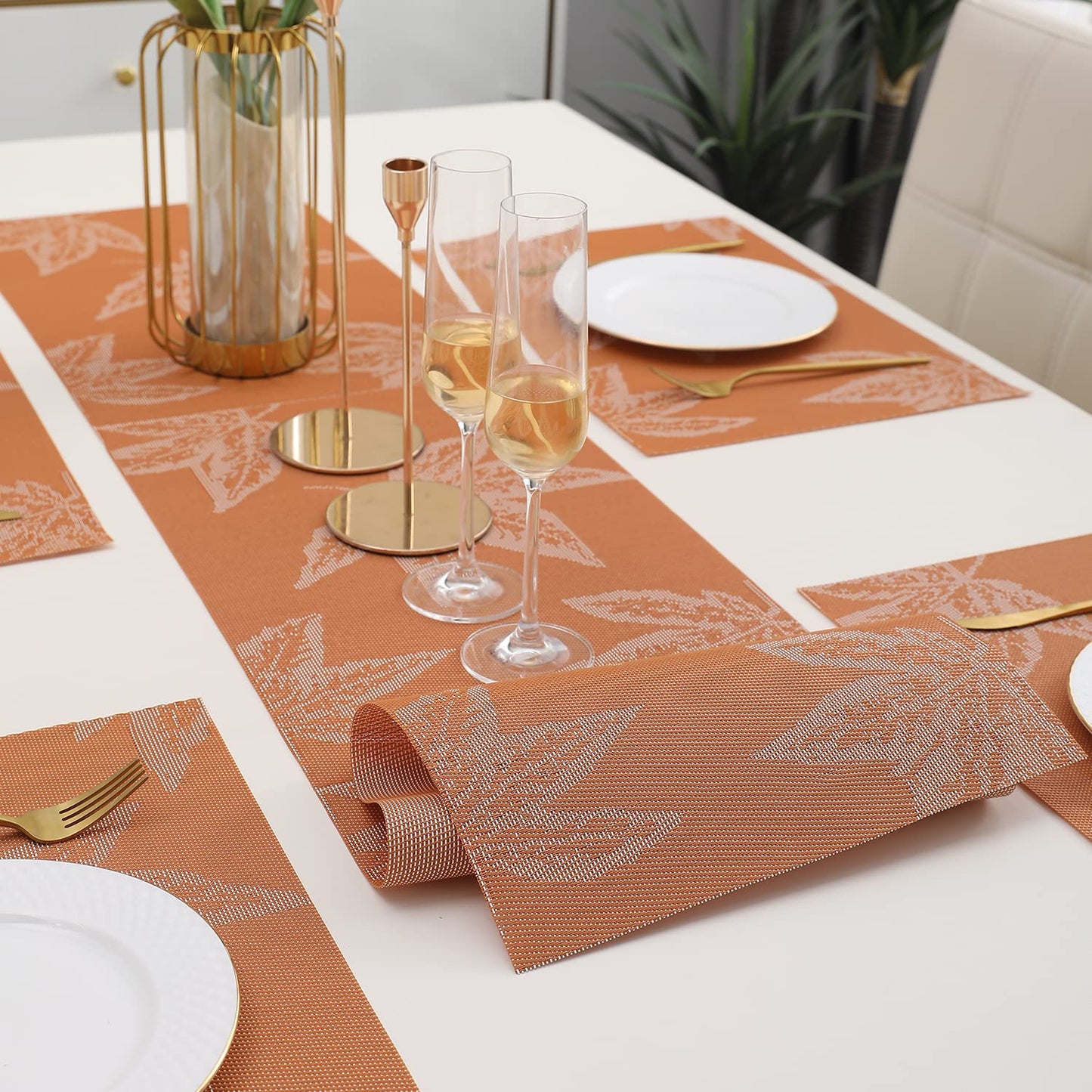 PVC Dining Table Mats, Orange Maple Leaf