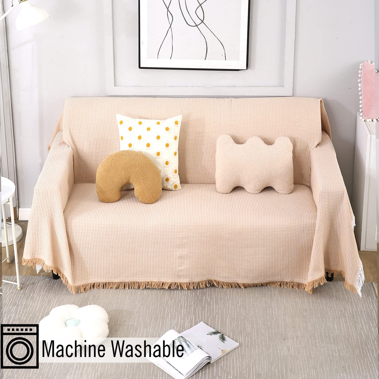 peach polycotton sofa throw cover is machine washable, available for 1, 2, 3 seater sofas