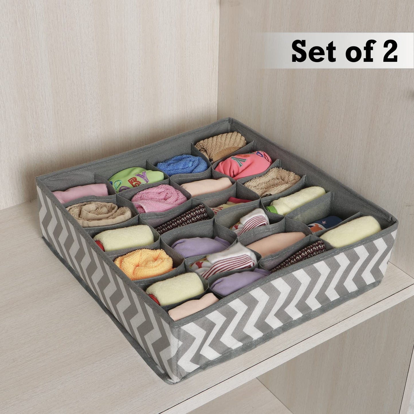 Undergarment Organizer Storage Box For Drawers Bra Panty Socks Tie Lingerie Wardrobe, 24 Grid*2 (Non-Woven Fabric, Drawer Organizers, Grey)