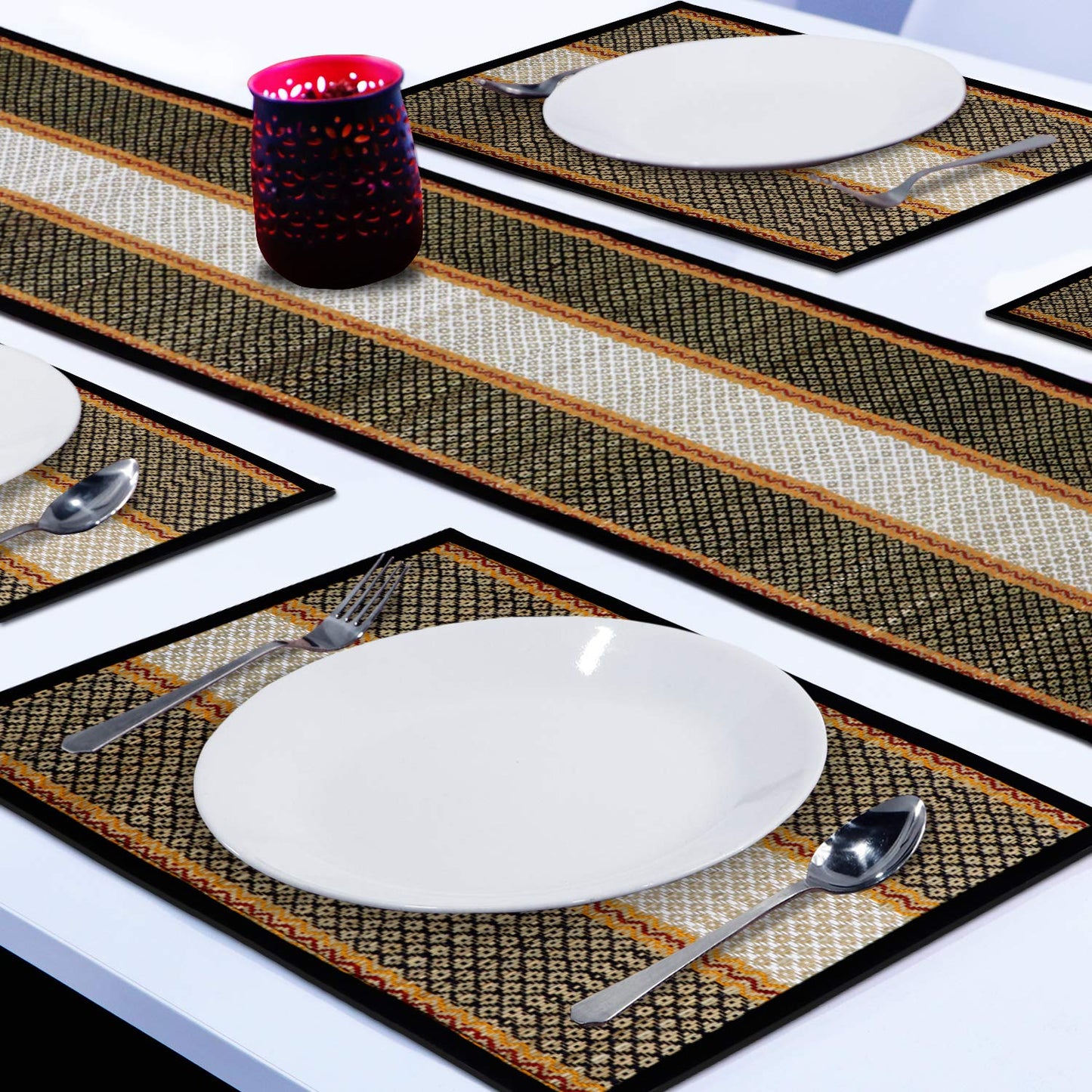 Handmade Madurkathi River Grass Dining Table Mats, Black