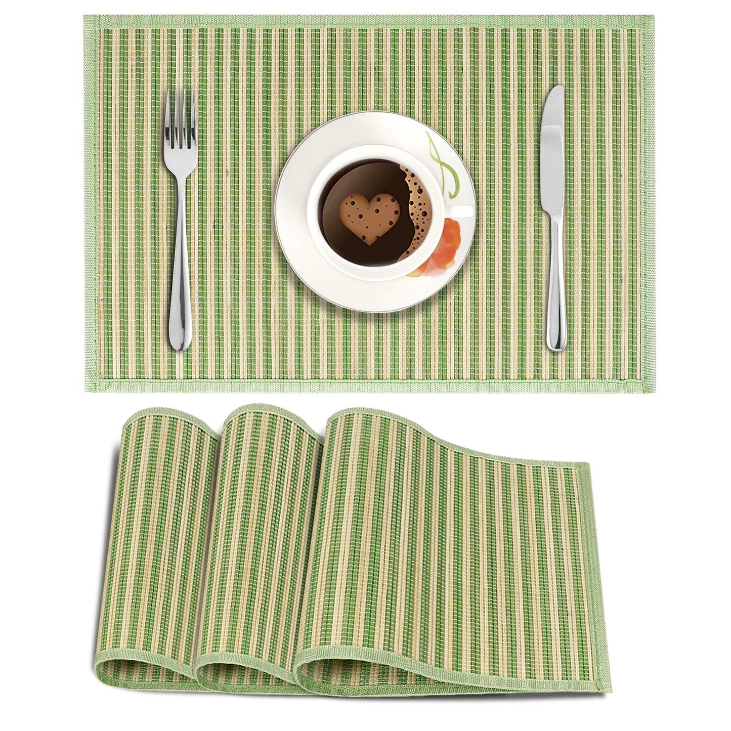 Heat Resistant Bamboo Dinner Mats, Green