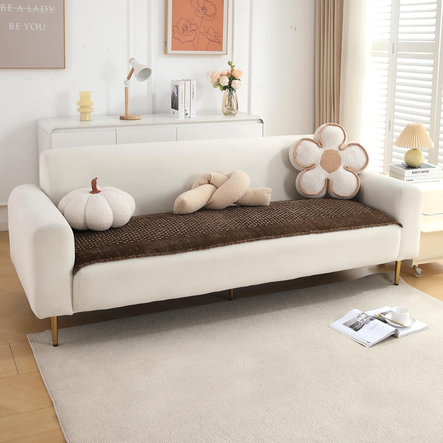 Handloom Made Thick Poly Velvet Reversible Sofa Mat for 1/2/3 Seater, Cedar Brown