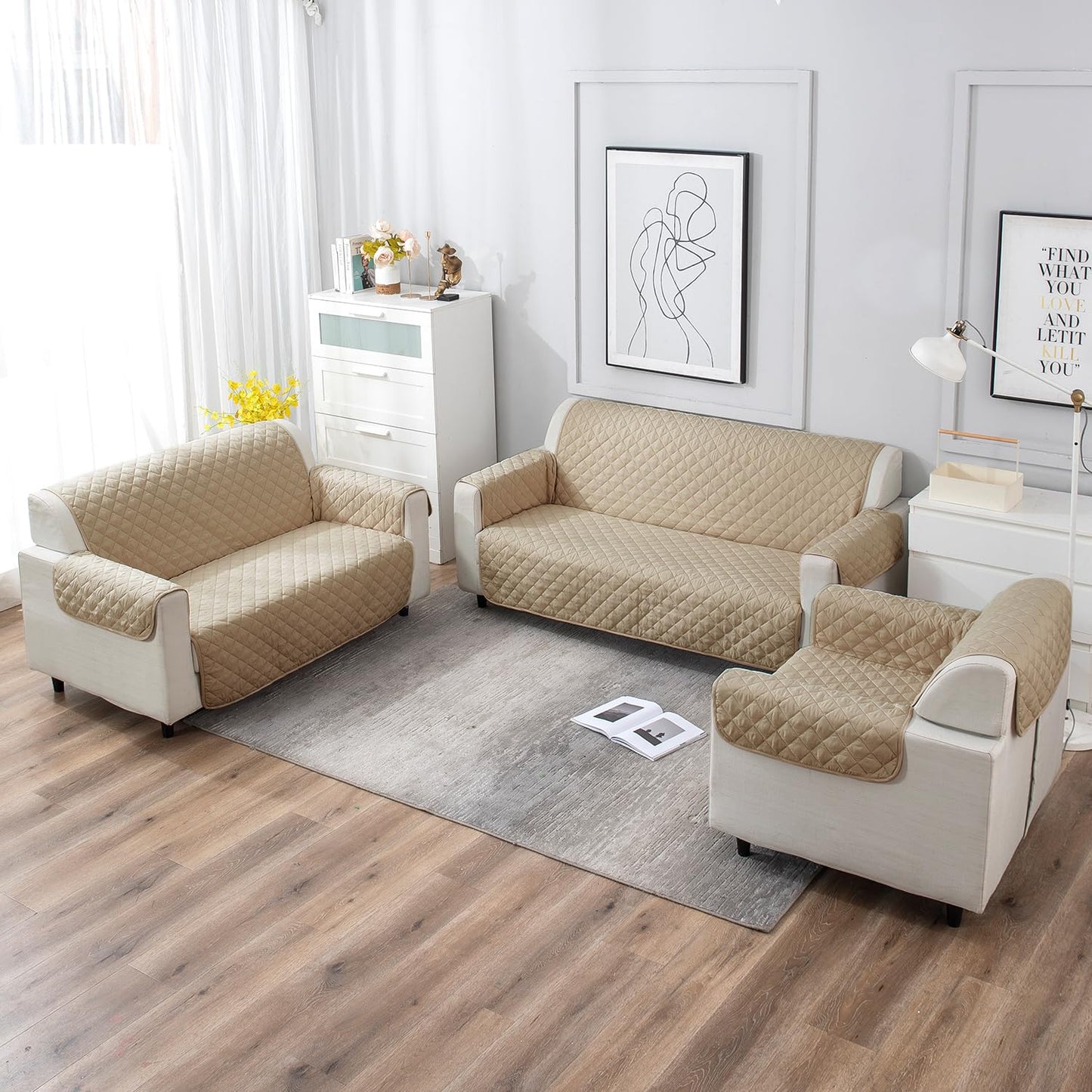 UrbanQuilt Quilted Polyester Sofa Cover Mat Pet Friendly, Beige