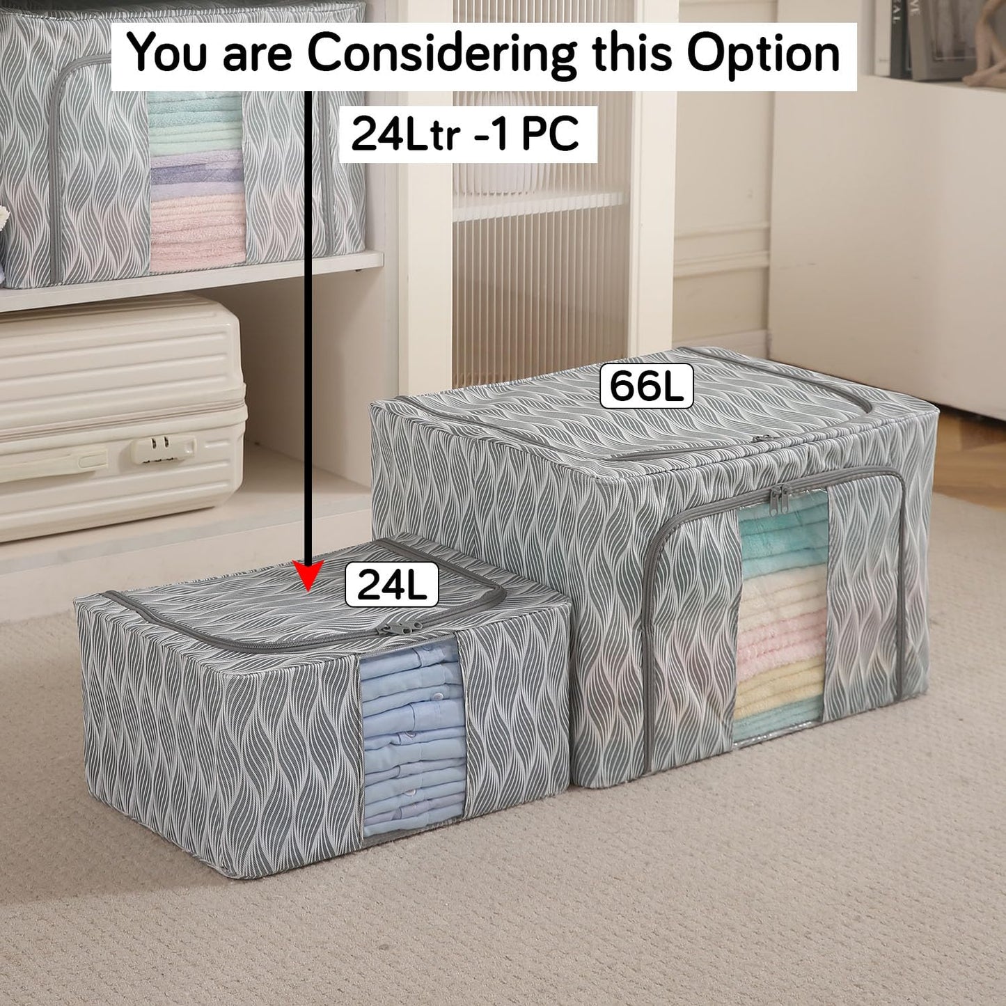 Sturdy, Stackable and Moisture Resistant Non-Woven Cloth Organiser for Storage, Grey