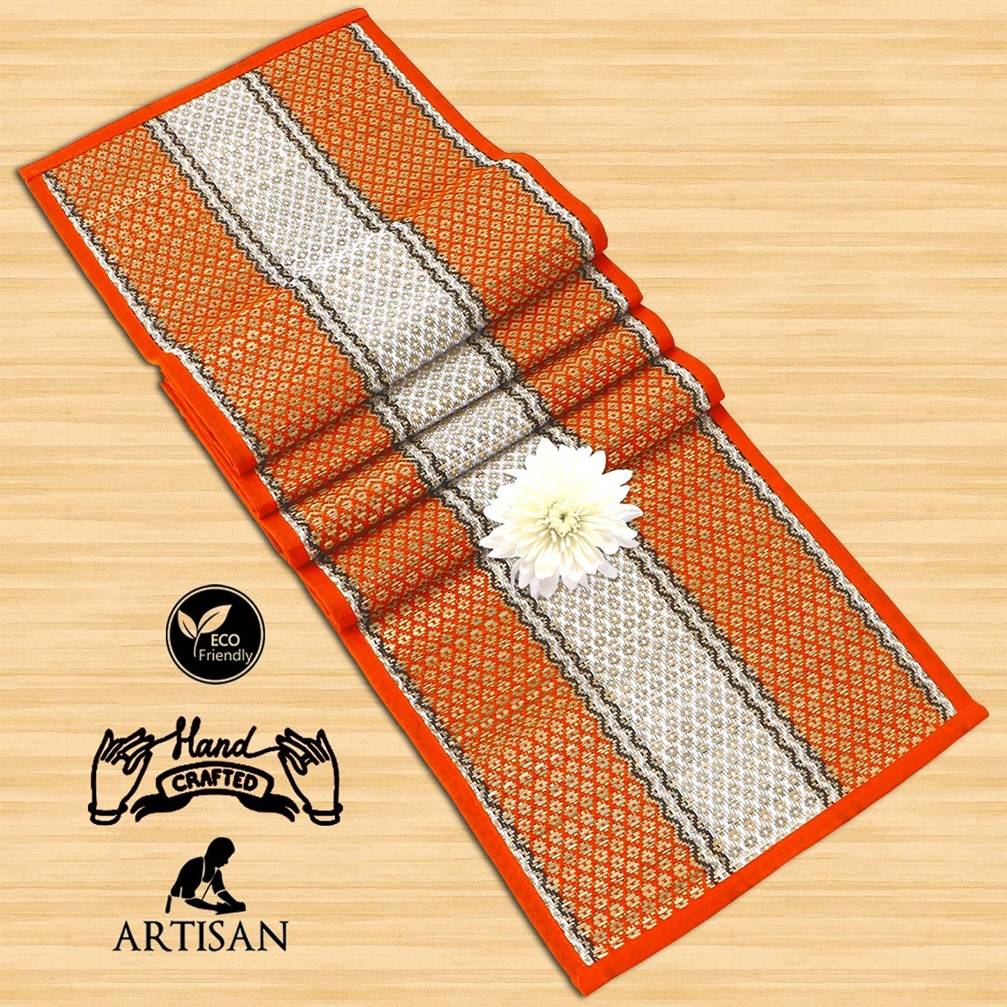 Natural Handmade Madurkathi Table Runner for Dining Table, Centre Table, Coffee Table, Teapoy, Orange