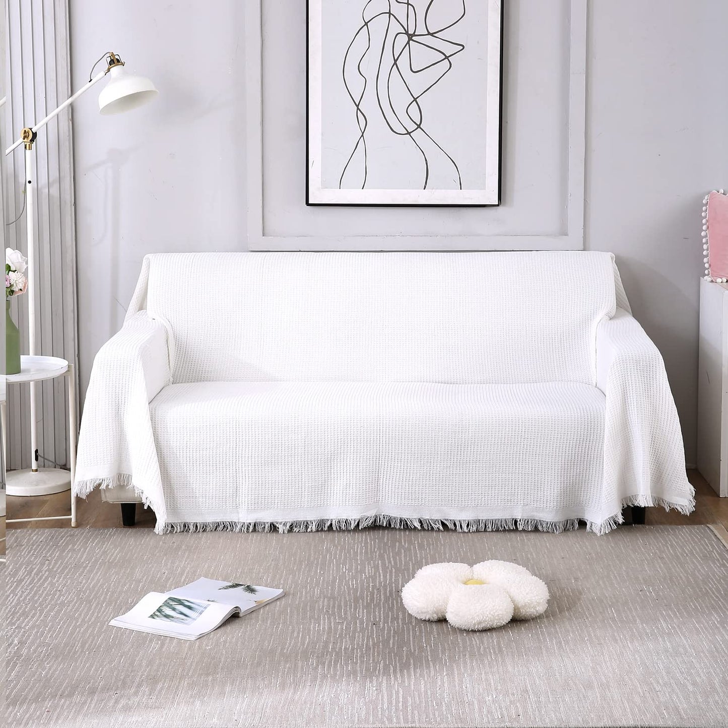 White Polycotton Sofa Throw | Durable & Soft