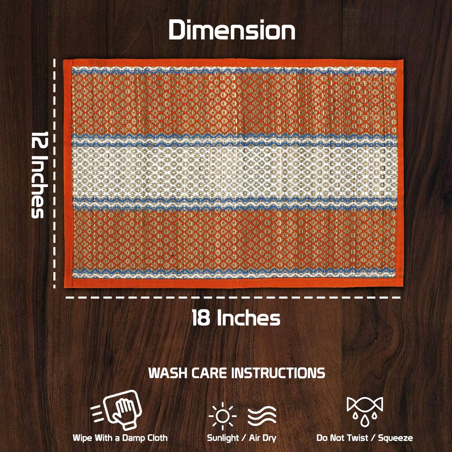 Handmade Madurkathi River Grass Dining Table Mats, Orange