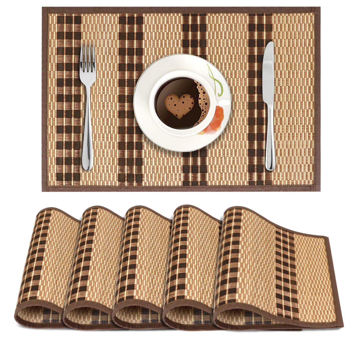 Heat Resistant Bamboo Dinner Mats, Brown