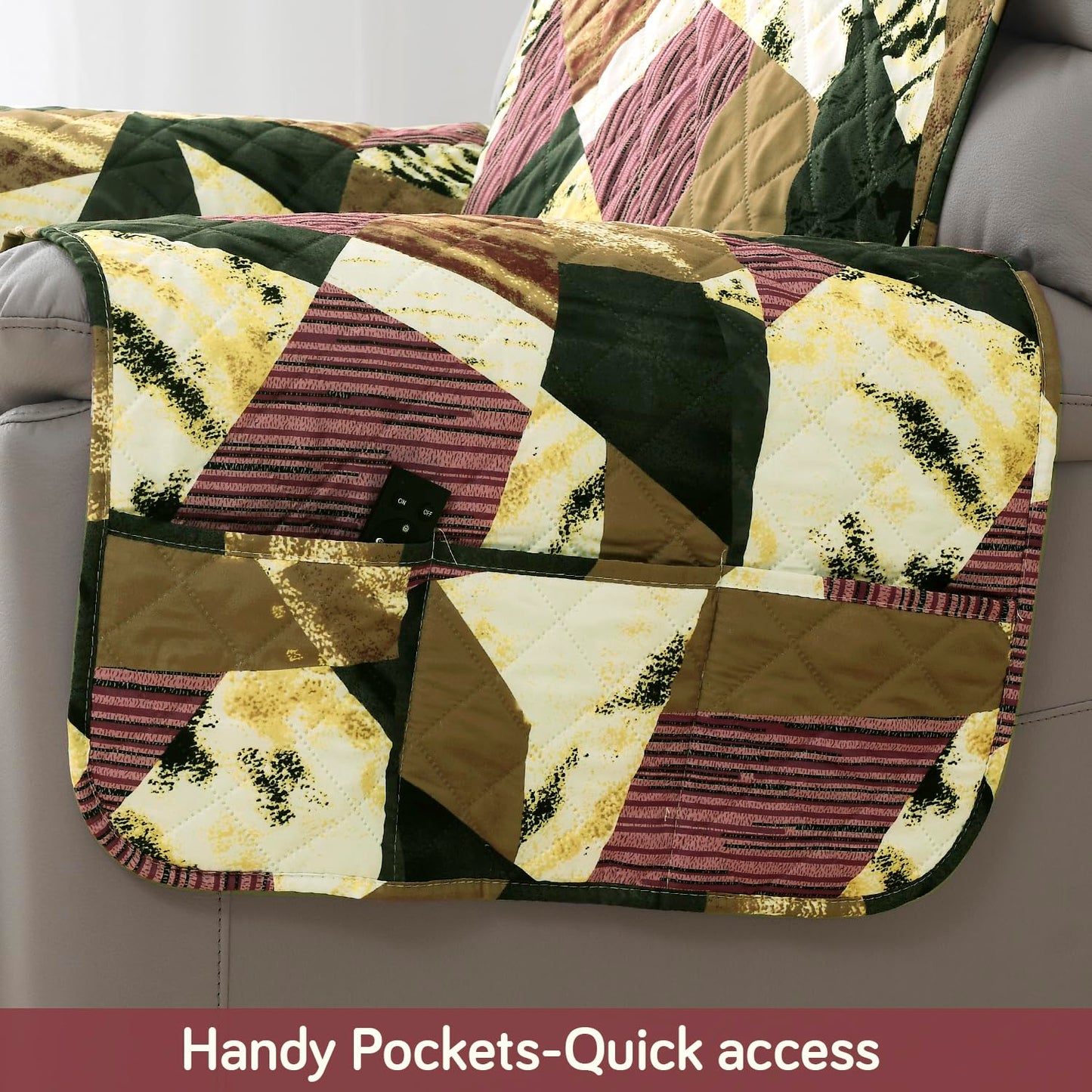 Quilted Recliner Water Repellent & Waterproof Cover for Small / Large - Wine Abstract Geometry