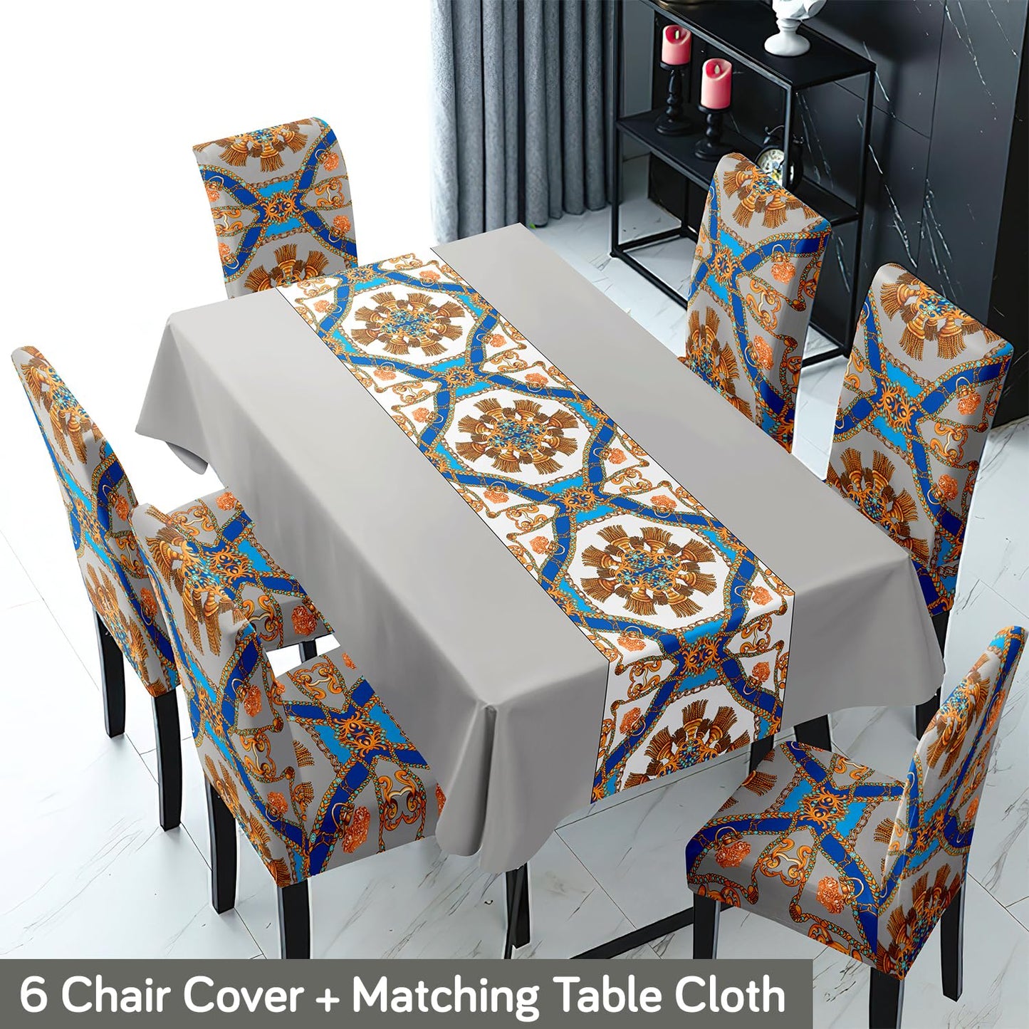Grey Dining Table Cover with Chair Covers | 4/6 Seater