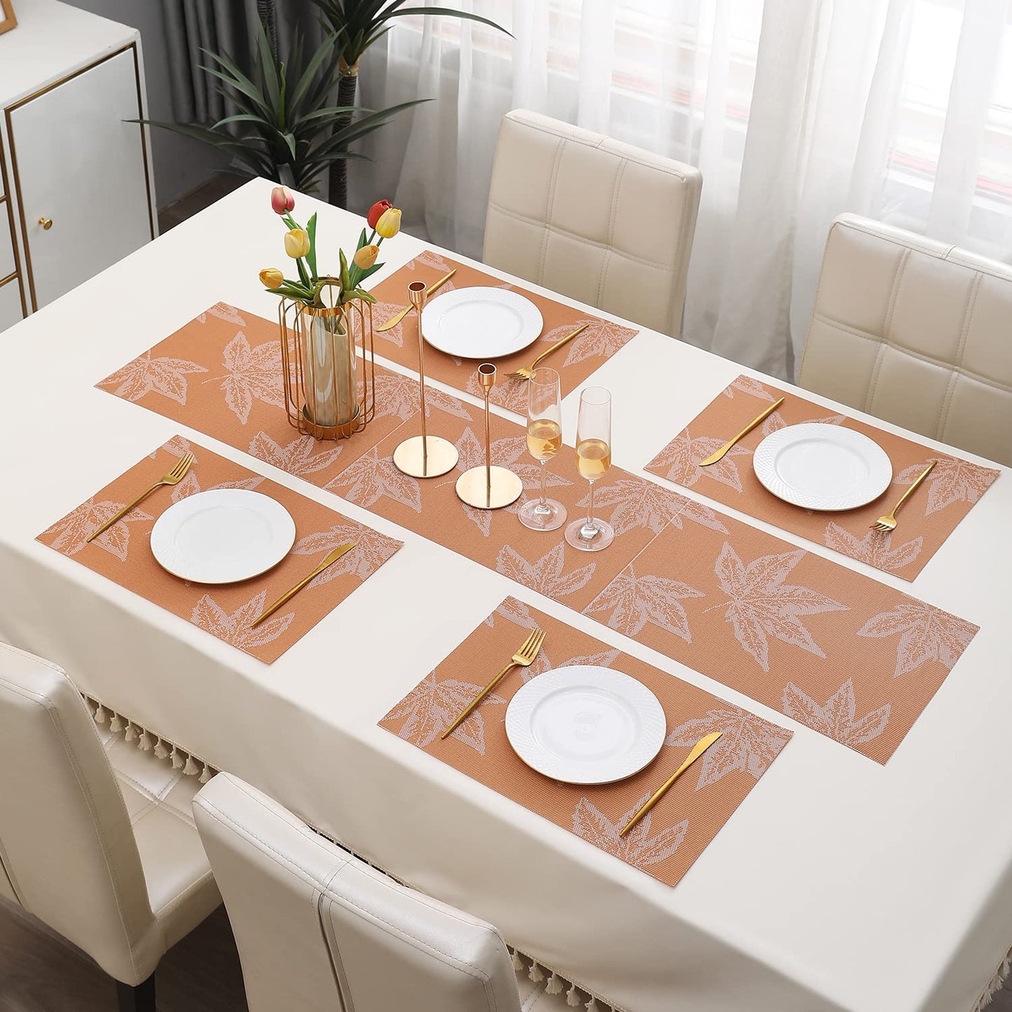 PVC Dining Table Mats, Orange Maple Leaf