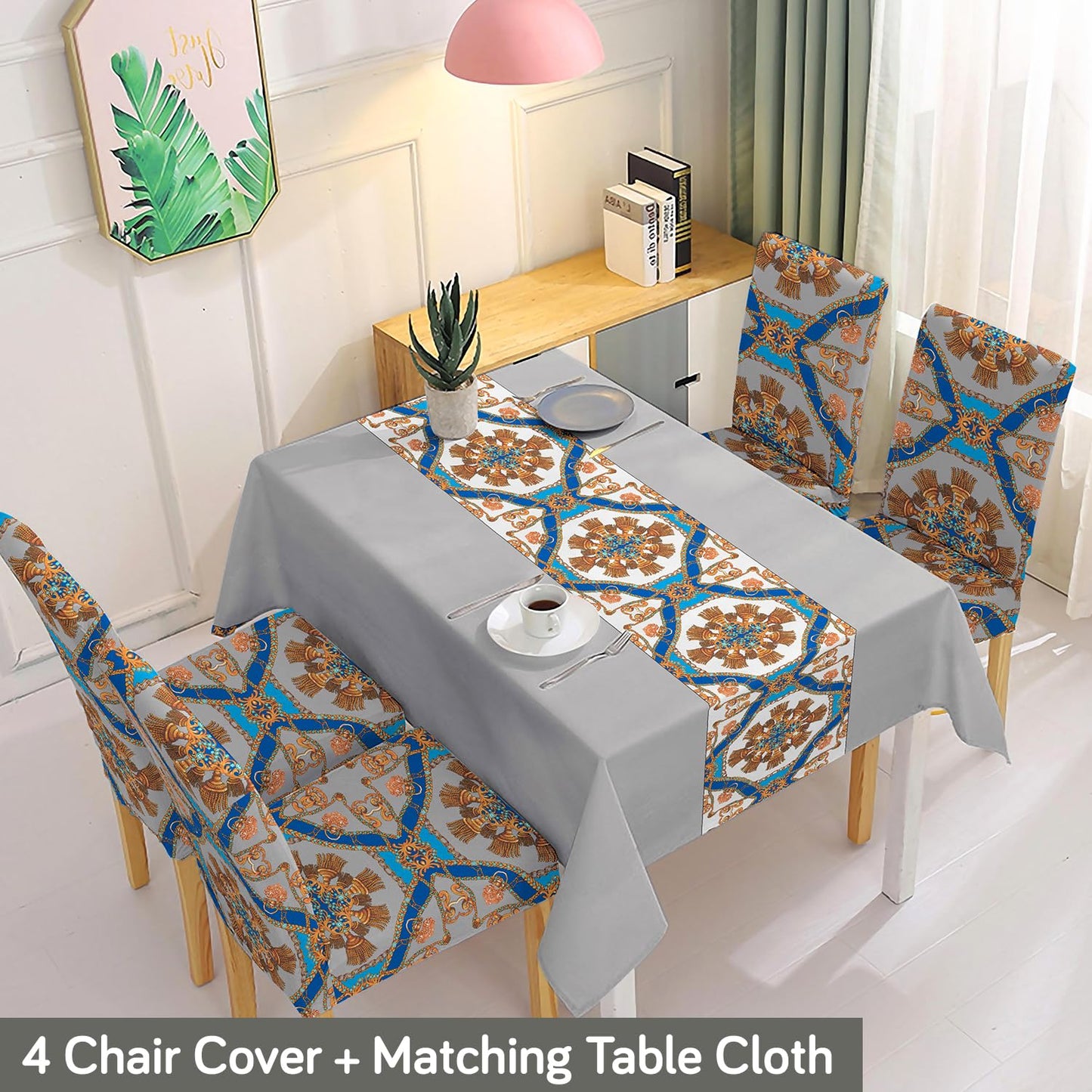 Grey Dining Table Cover with Chair Covers | 4/6 Seater