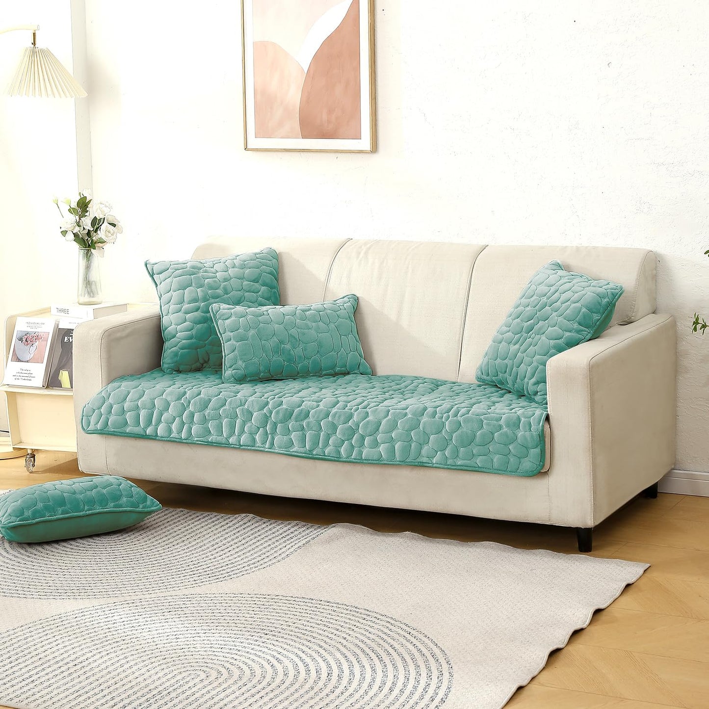 Buy Cozy Fog Blue Colour Zippered Pebble Texture Milk Velvet Sofa Pillow Covers for Luxury Look