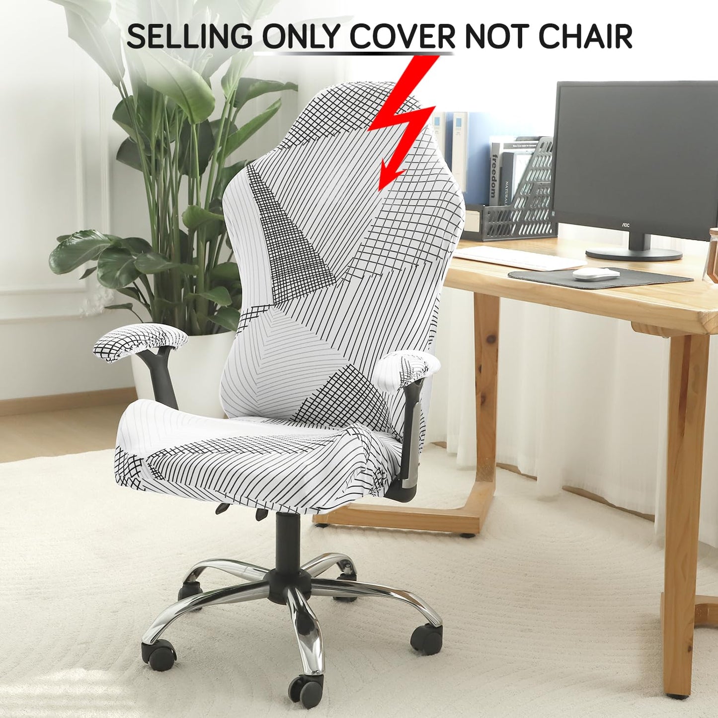 Gaming Chair Seat Cover Elastic Computer Rotating Chair, Snow White Black Geometry