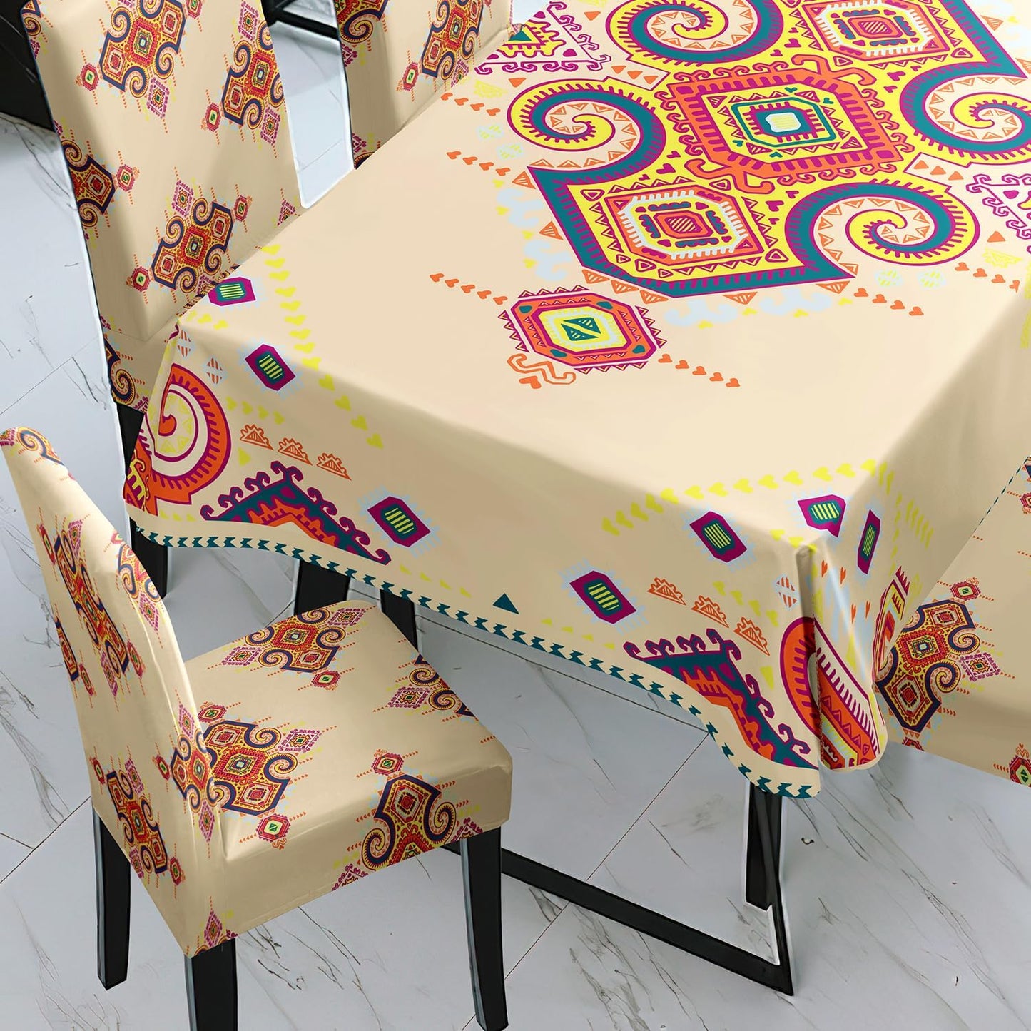Beige Dining Table Cover with Chair Covers | 4/6 Seater