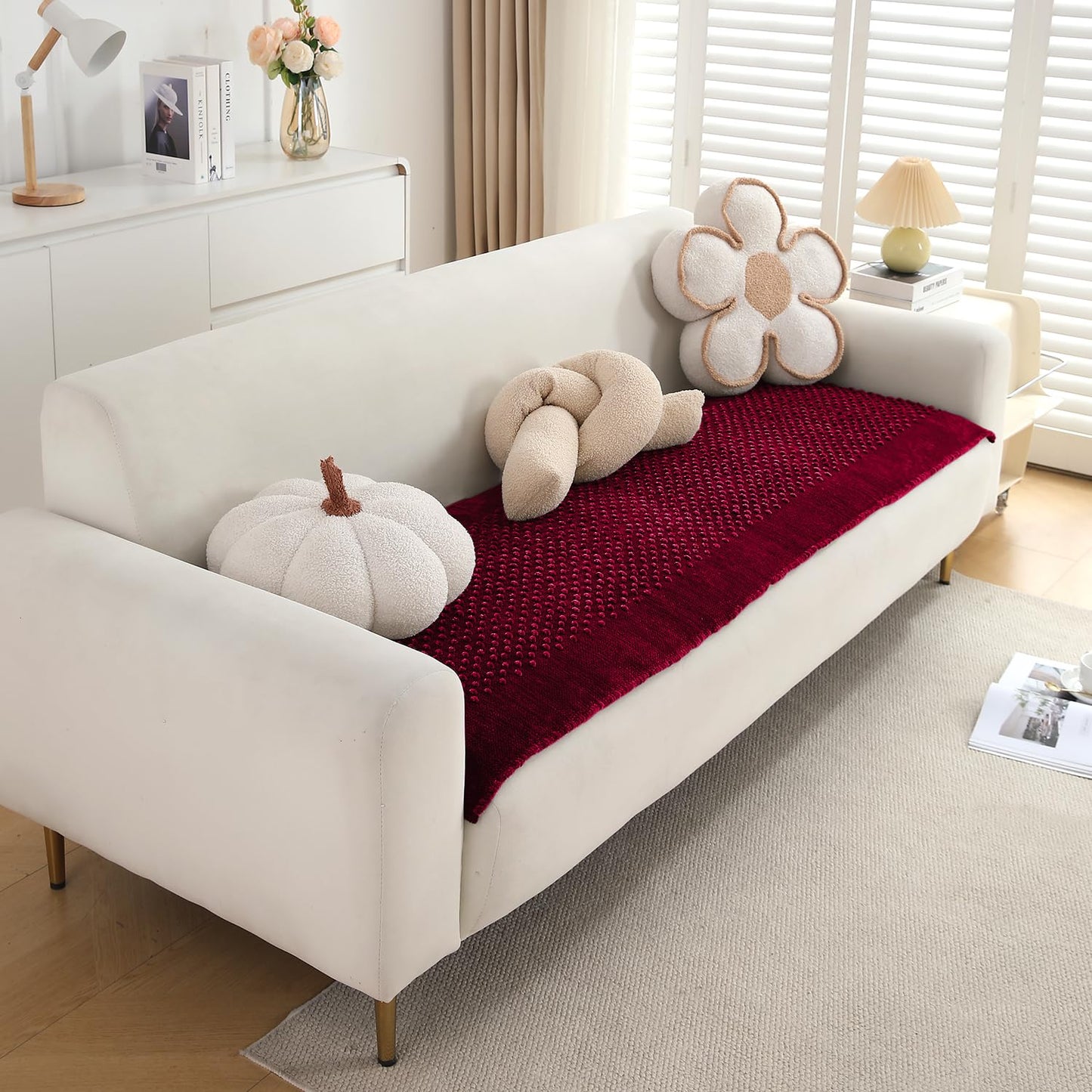 Handloom Made Thick Poly Velvet Reversible Sofa Mat, Maroon
