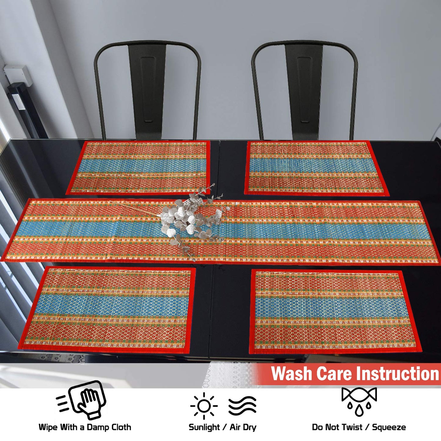 Handmade Madurkathi River Grass Dining Table Mats, Red