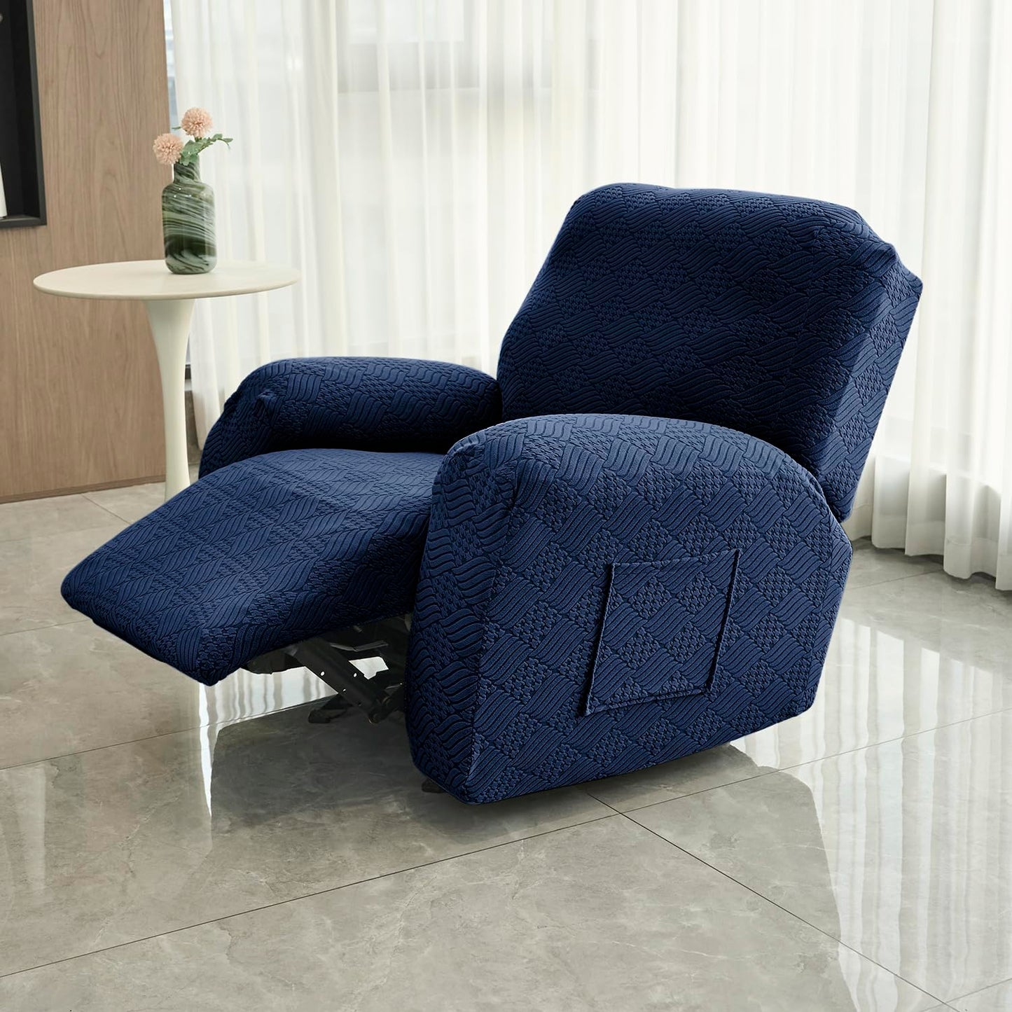 Premium 170 GSM Jacquard Fully Covered Recliner Sofa Cover for 1/2/3 Seaters, Navy Blue