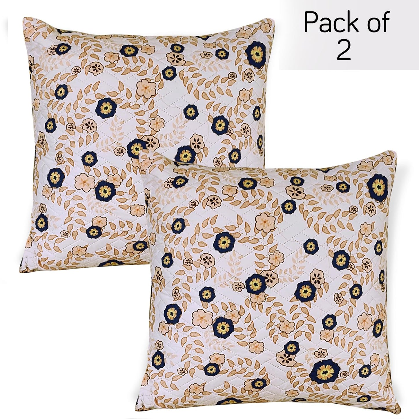 HOKIPO Printed Quilted Sofa Cushion Cover Pack of 2, Light Peach Candytuft