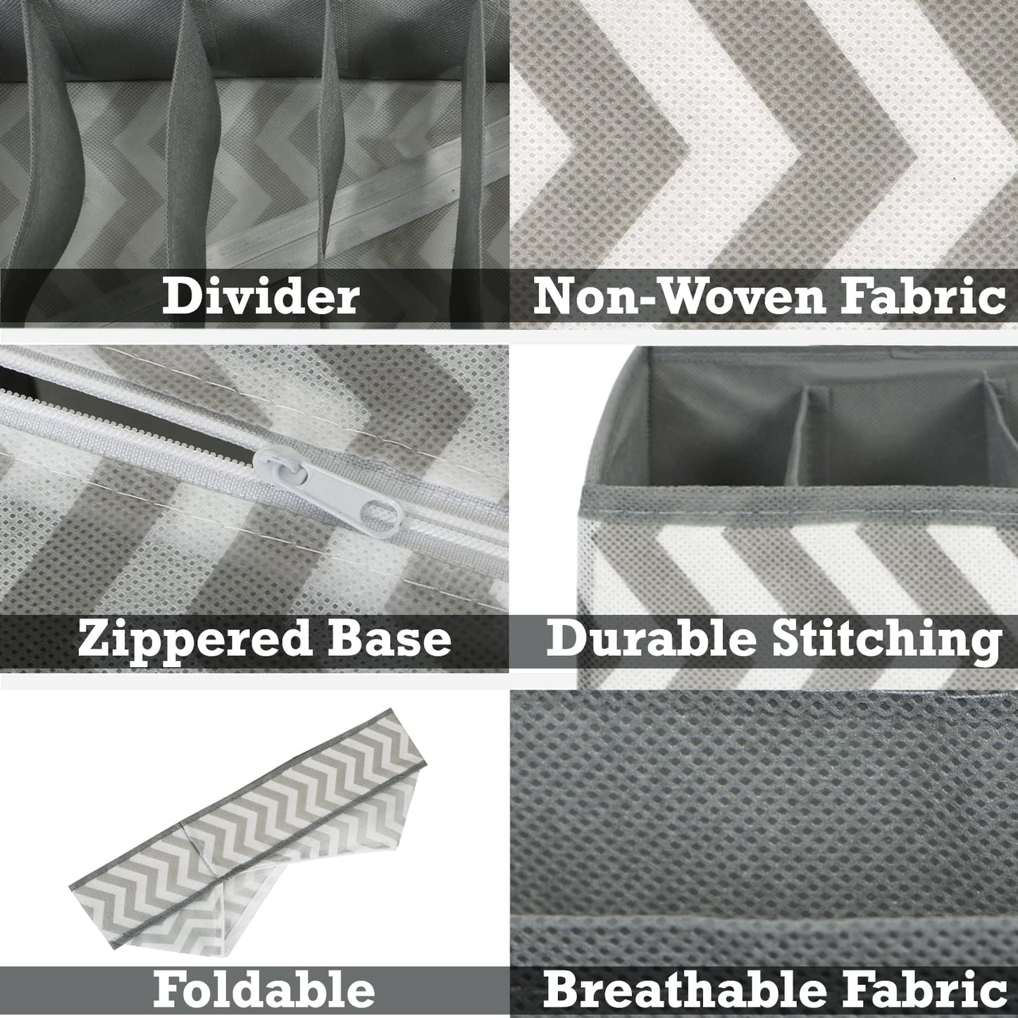 Fabric Undergarment Organizer Storage Box For Drawers Bra Panty Socks Tie Lingerie Organizer For Wardrobe, 6 Grid*2, Grey, Drawer Organizers