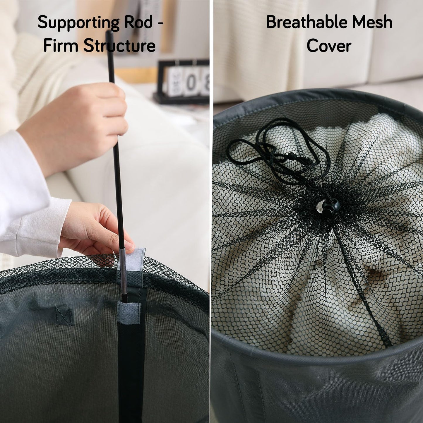 Laundry Basket Foldable Hamper With Wheels, Grey