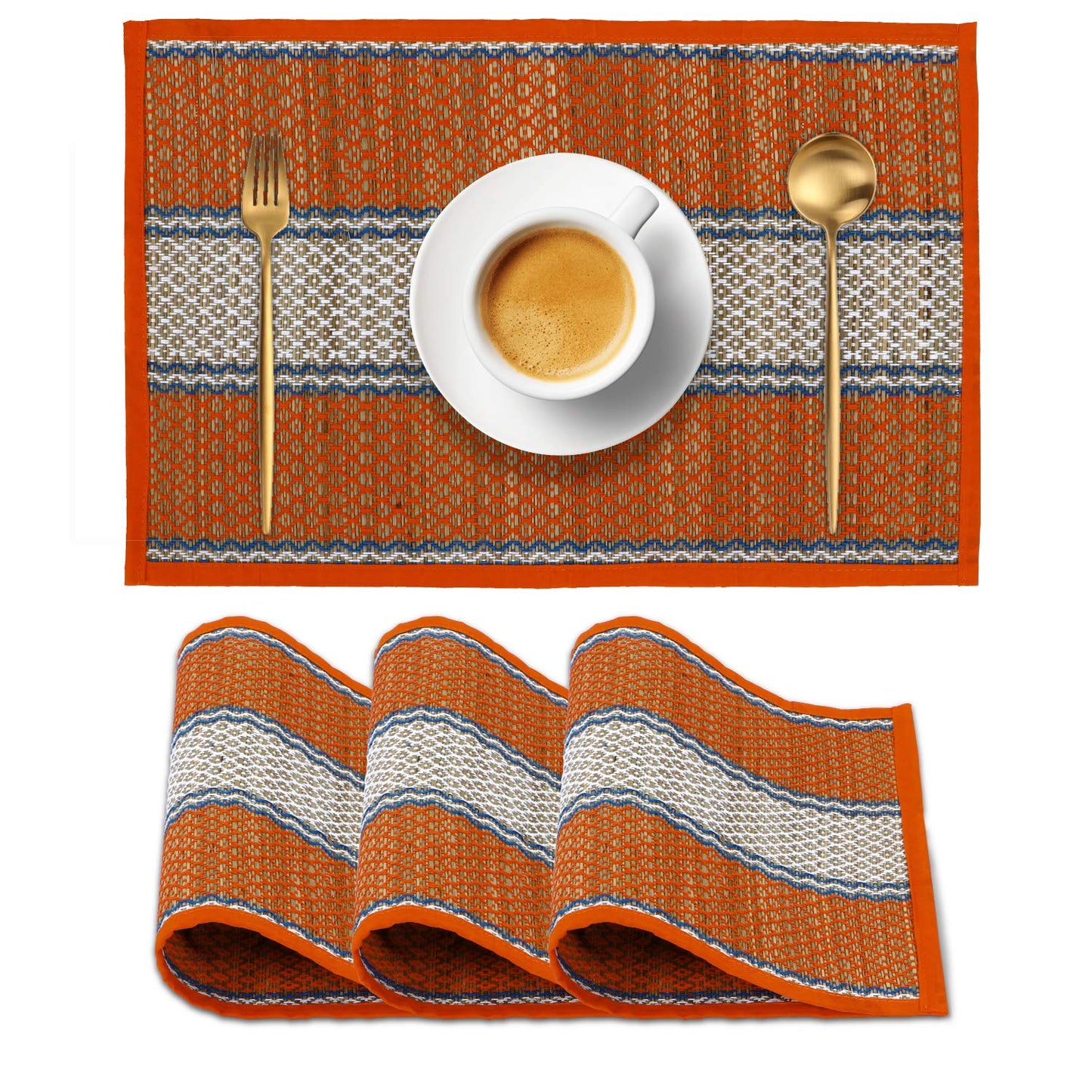 Handmade Madurkathi River Grass Dining Table Mats, Orange