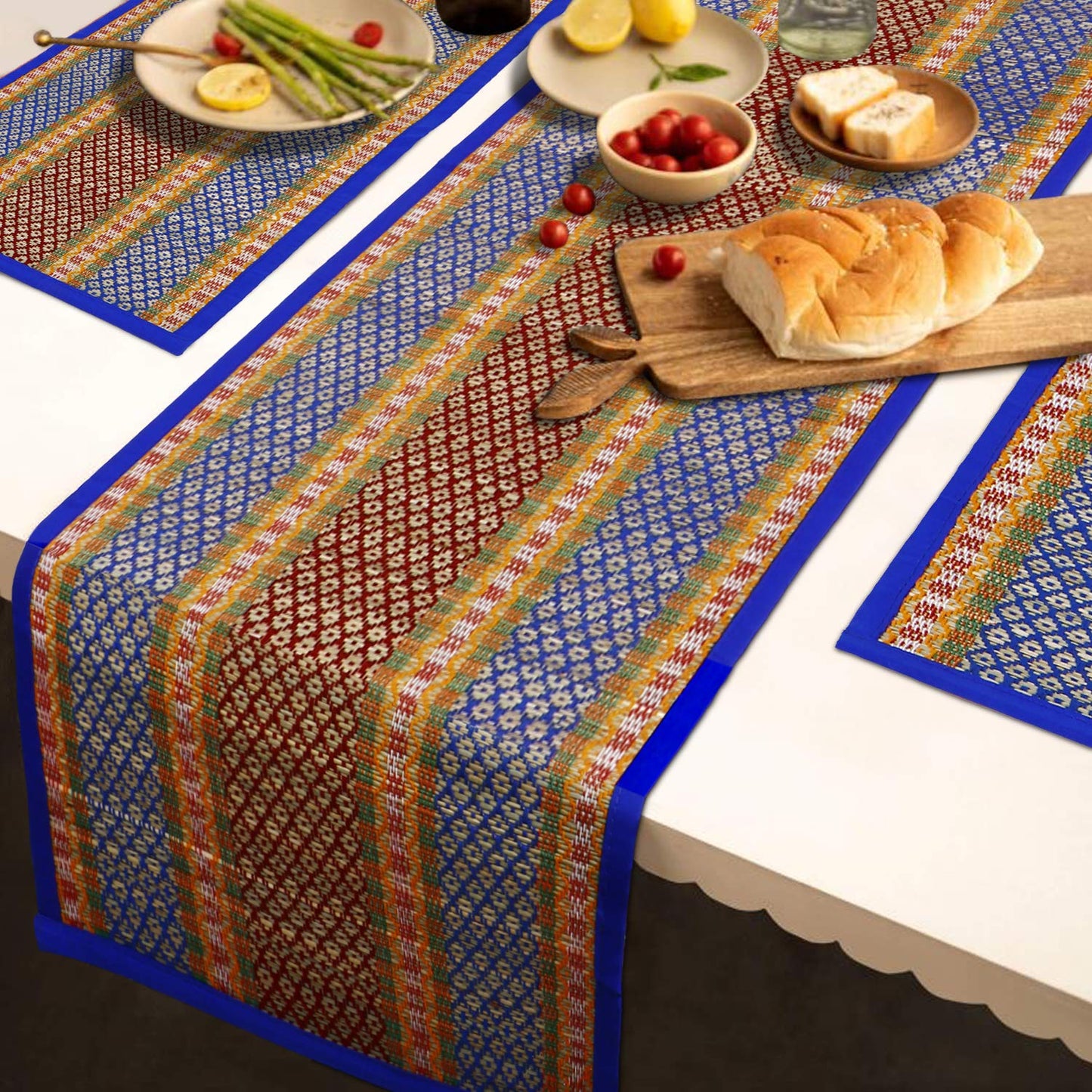 Handmade Madurkathi River Grass Dining Table Mats, Blue