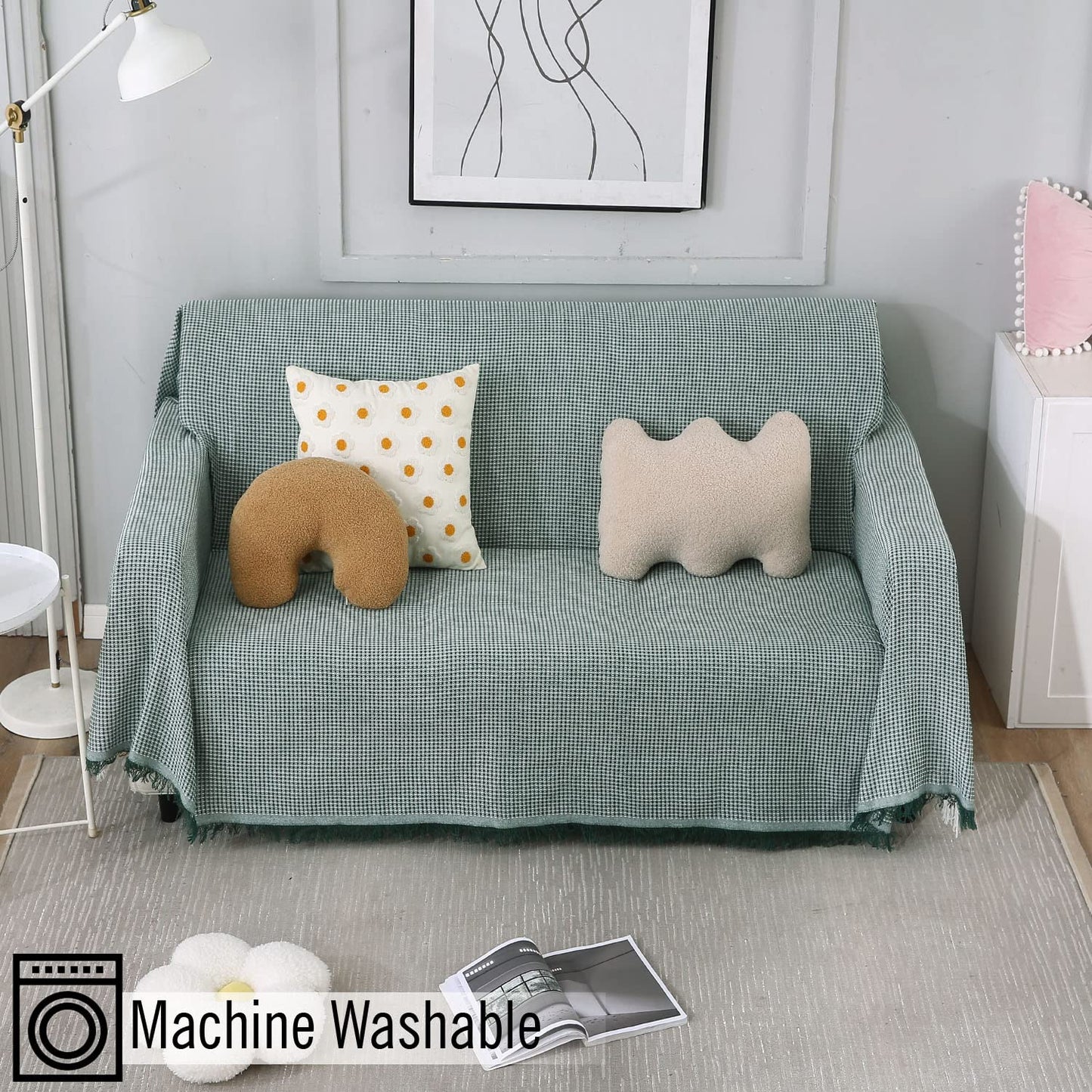 Bottle Green colour polycotton sofa throw in size 180(D)x180(L) for one seater, 180(D)x230(L) for two seater, 180(D)x300(L) for 3 seater