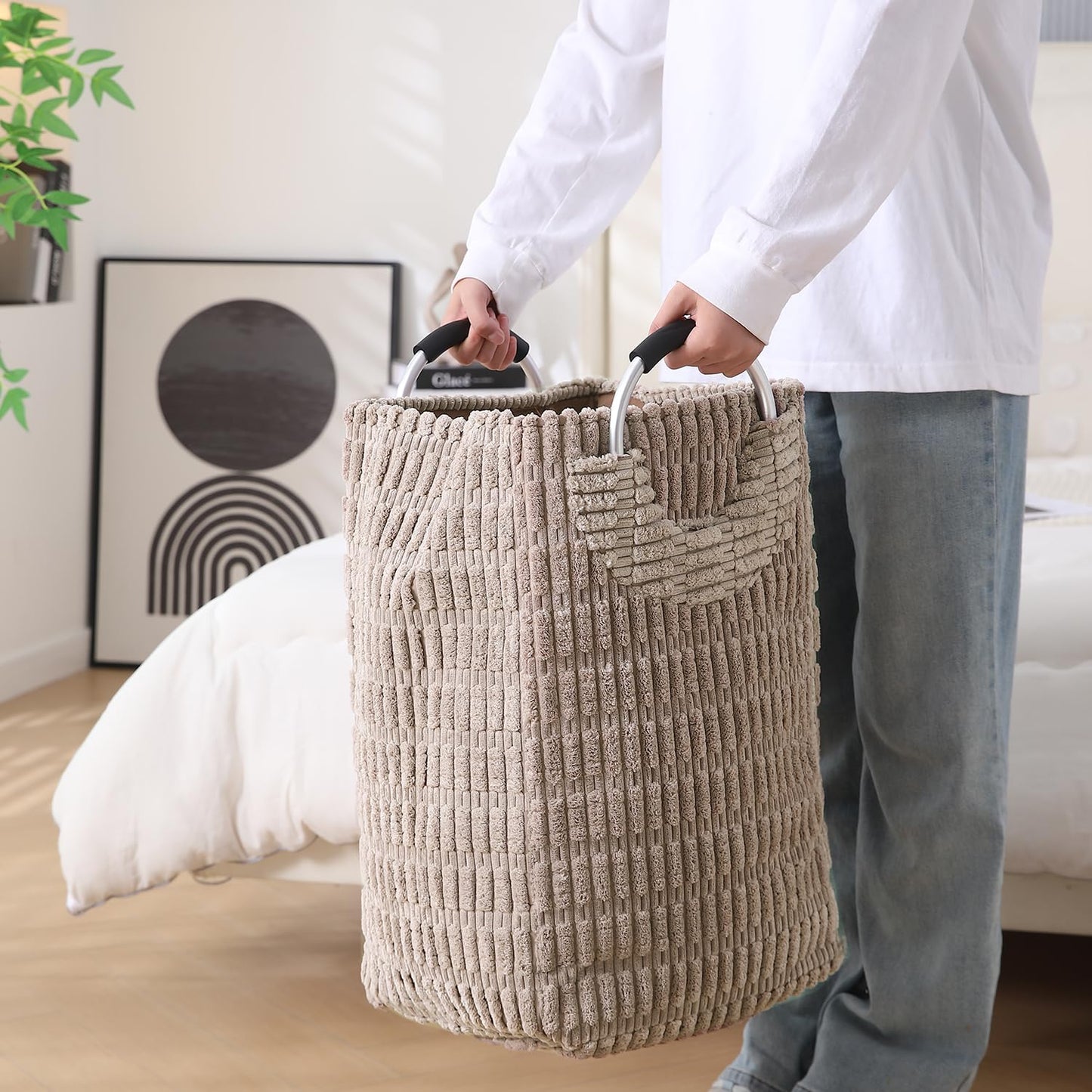 Folding Laundry Bag for Clothes Hamper Basket, Collapsible Storage Basket, Latte Brown