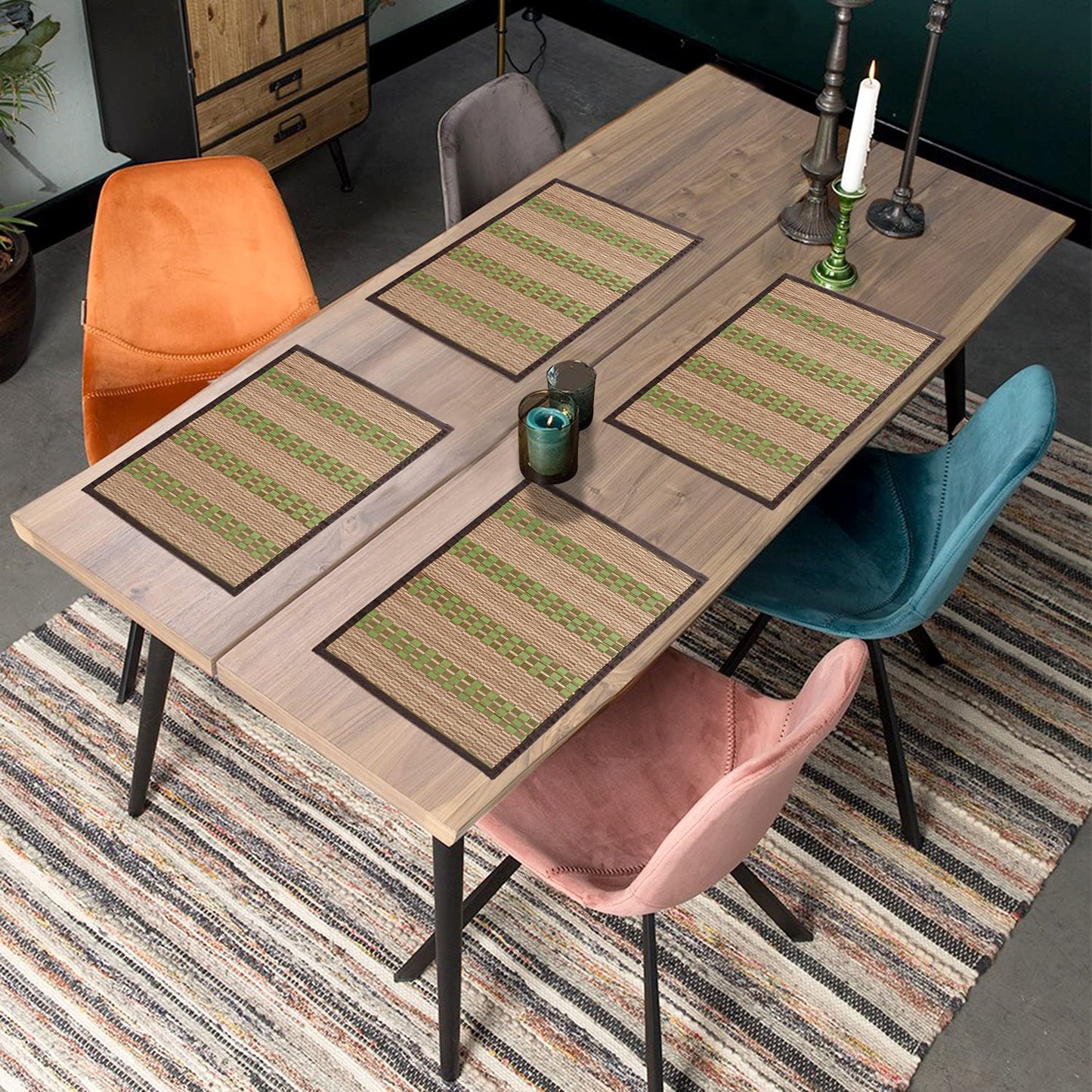 Heat Resistant Bamboo Dinner Mats, Green