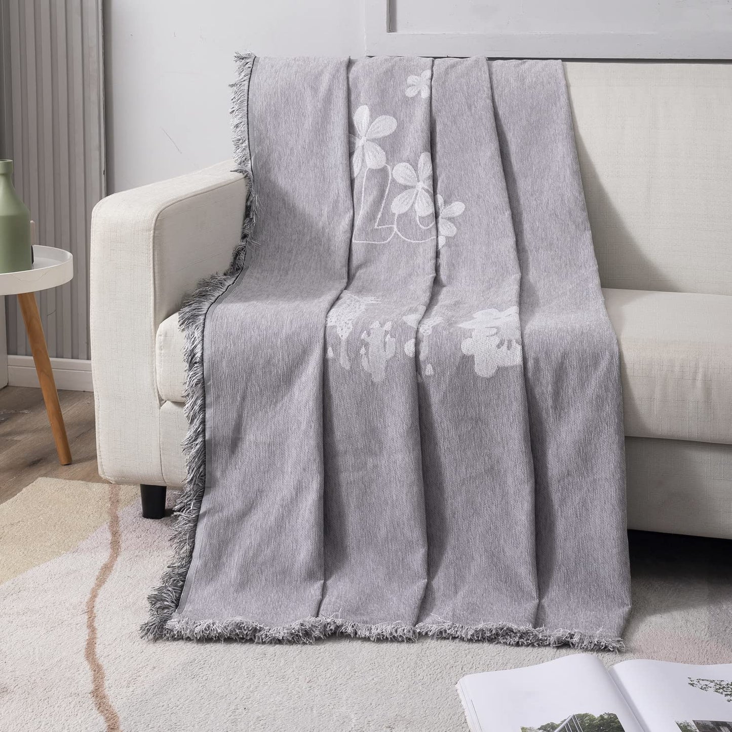 Thick, Soft and Pet Friendly Chenille Sofa Cover Throw, Grey Nature