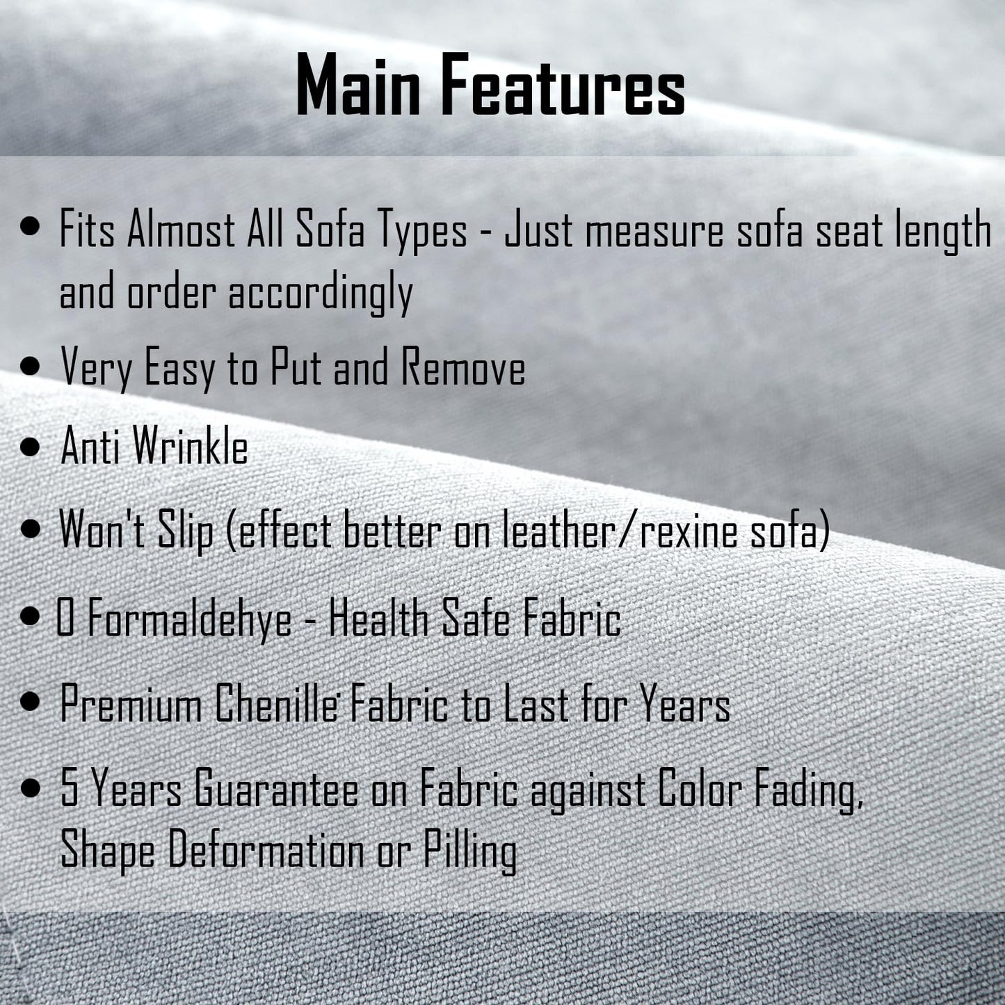 Premium Chenille Sofa Cover Mat with 2 Armrest Cover, Light Grey