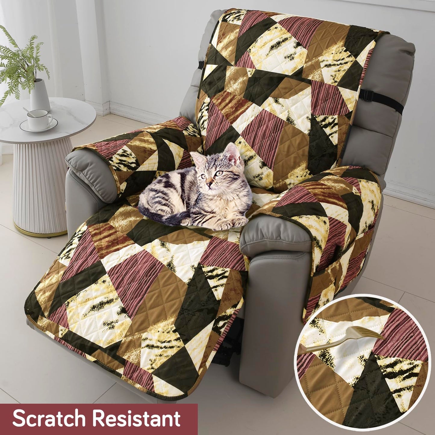 Quilted Recliner Water Repellent & Waterproof Cover for Small / Large - Wine Abstract Geometry